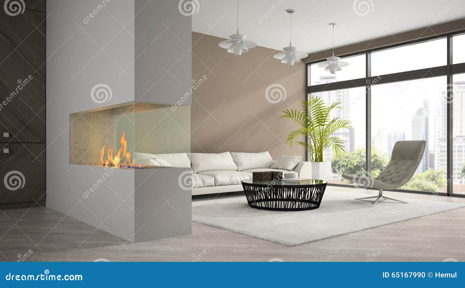 Innenraum Des Modernen Dachbodens Mit Kamin Und Weißes Sofa 3D übertragen  Stock Abbildung - Illustration von raum, küche: 65167990