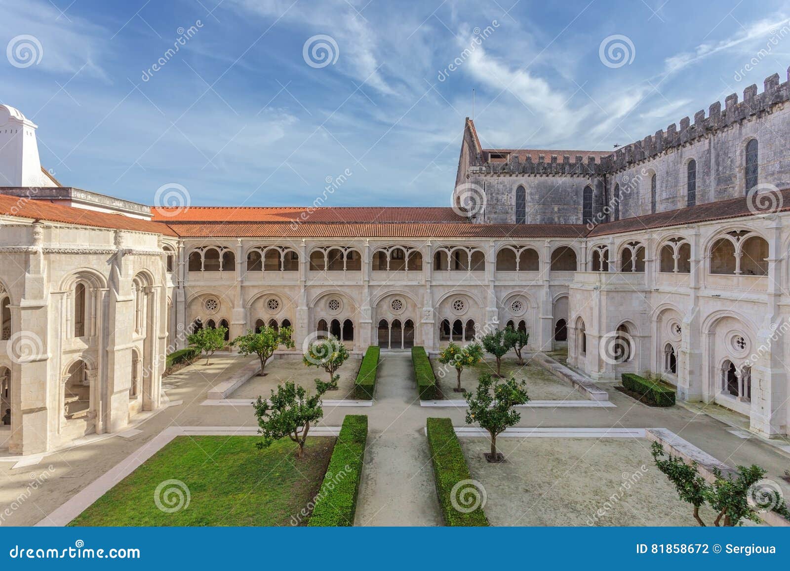 Inner Courtyard of the Catholic Monastery Alcobaca Stock Photo - Image ...