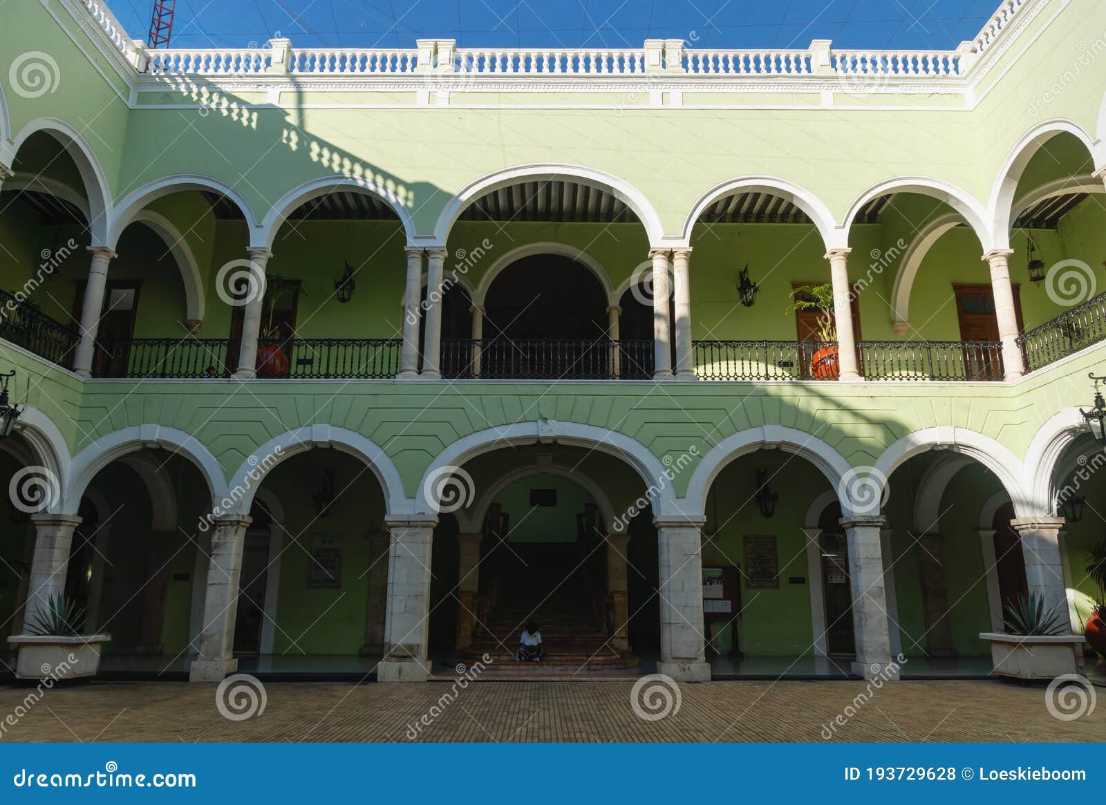 inner courtyard of `palacio de gobierno`, the government palace in merida, mexico