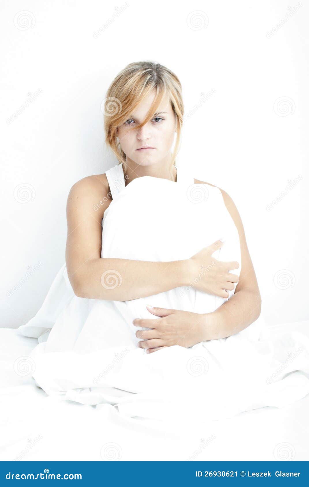 innocent young woman in a white linen