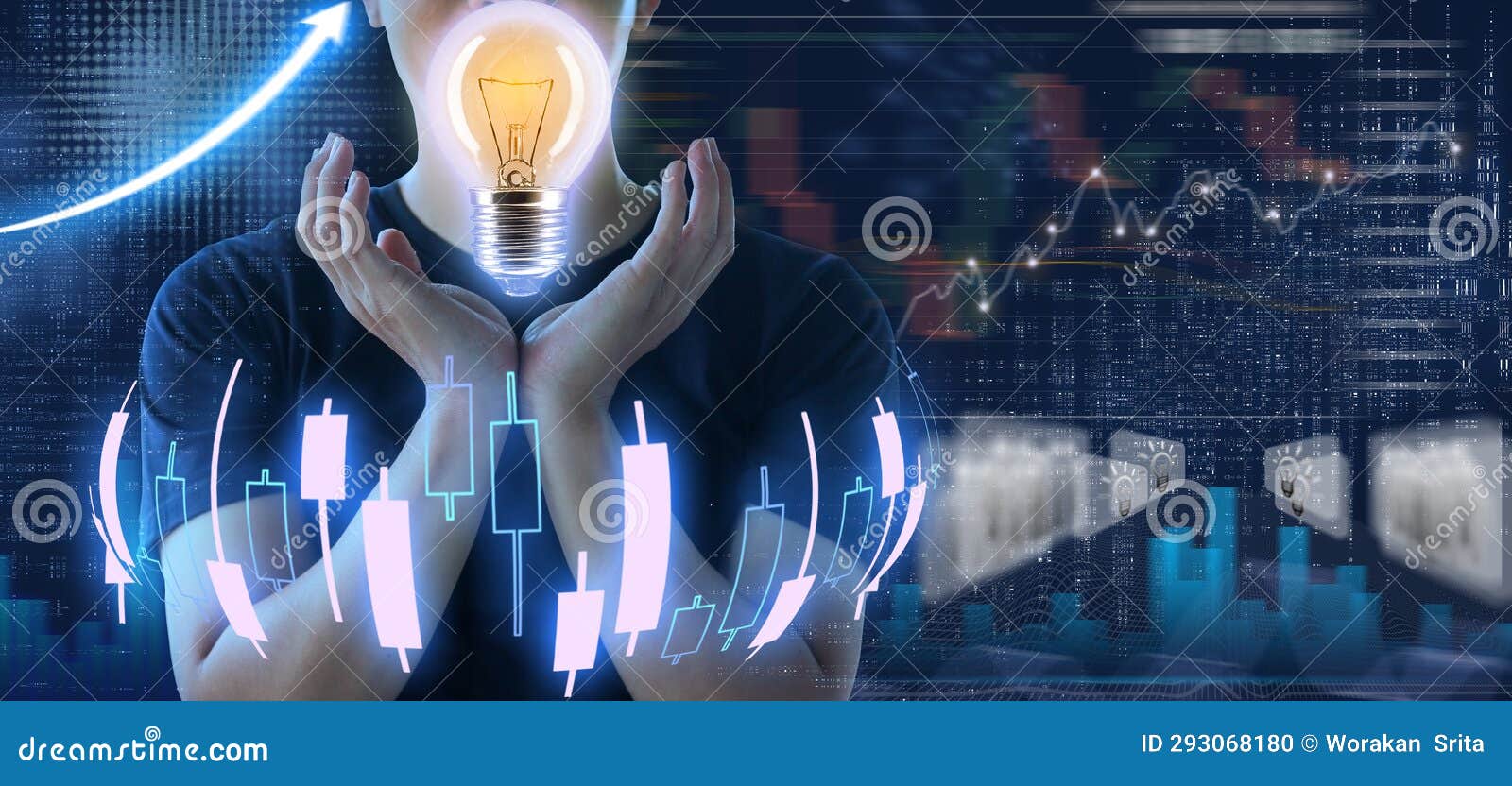 Innovation and Stock Investment Ideas Businessman Holds a Light Bulb