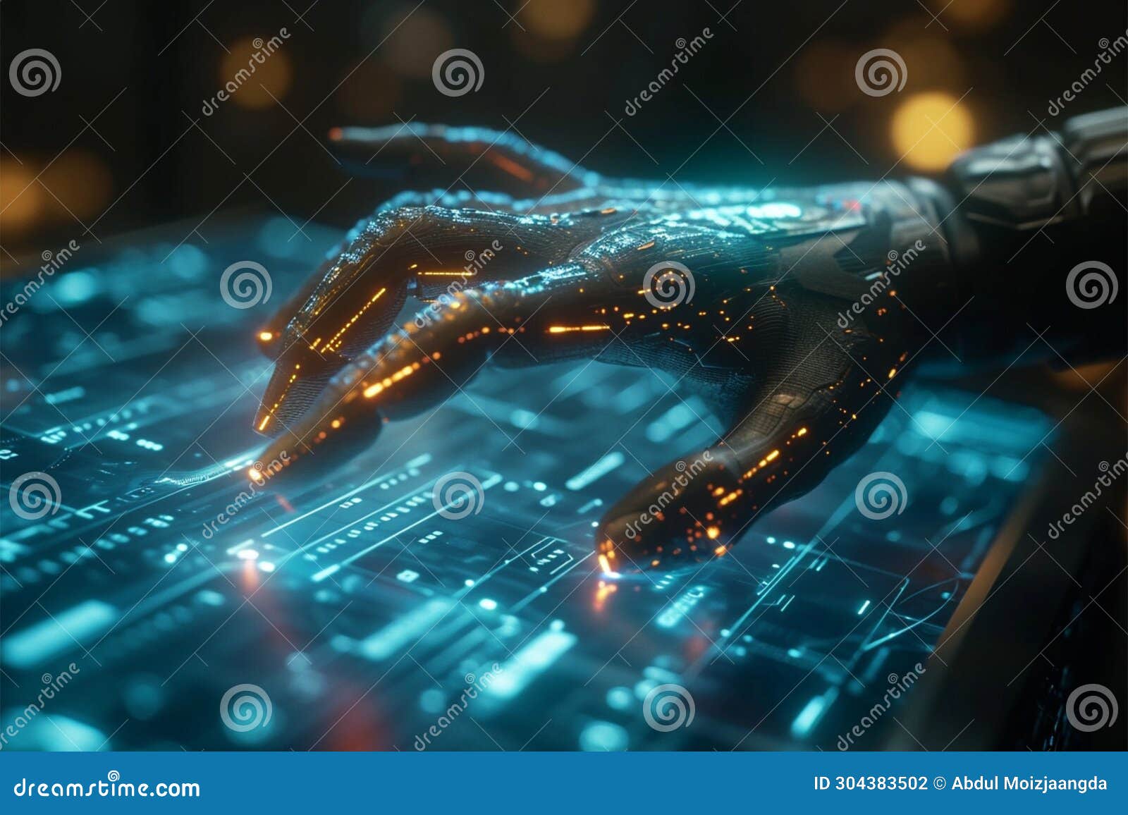 innovative ai technology hand touches screen, activating dynamic data generation