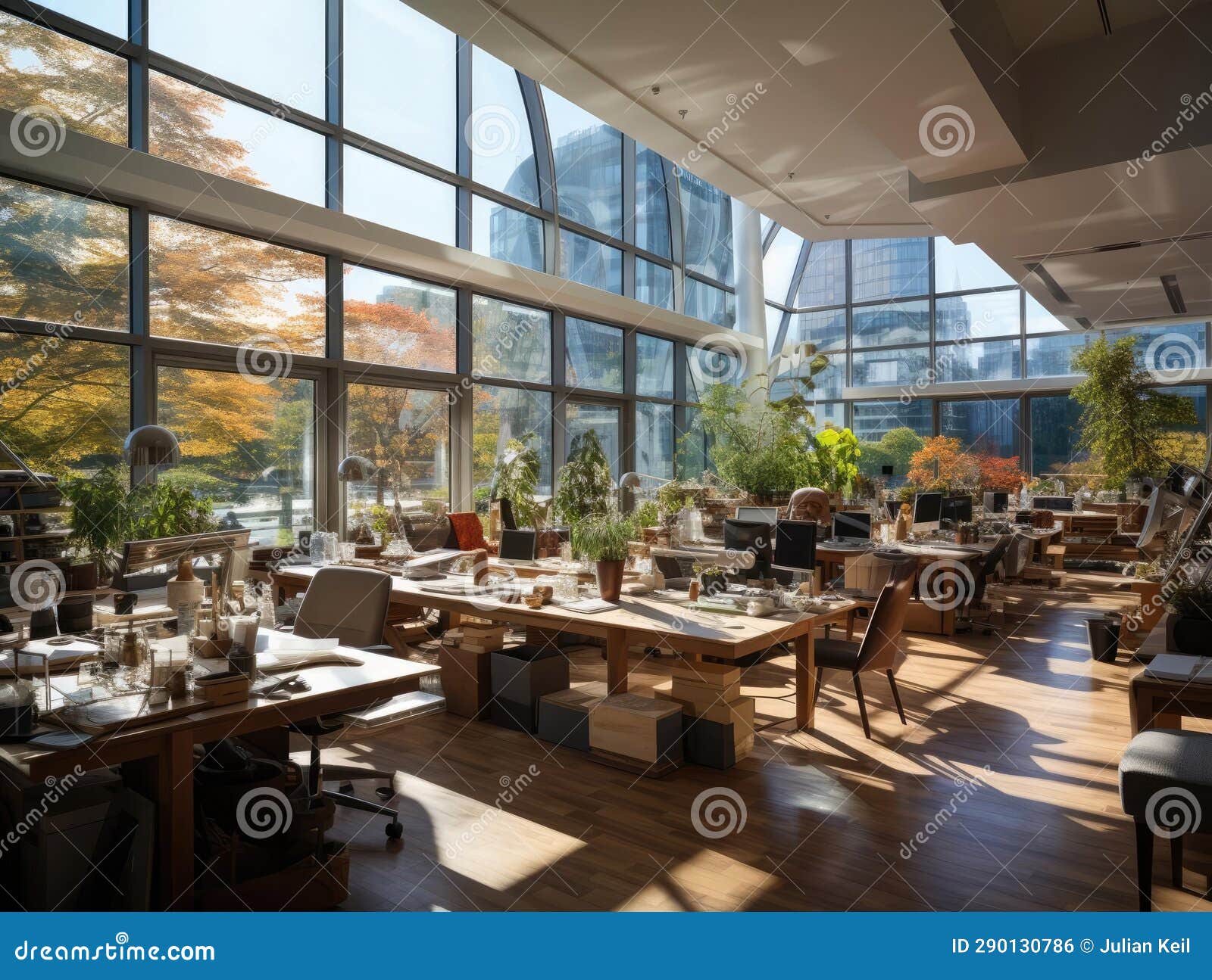 innovative open layout workspace with glass partitions