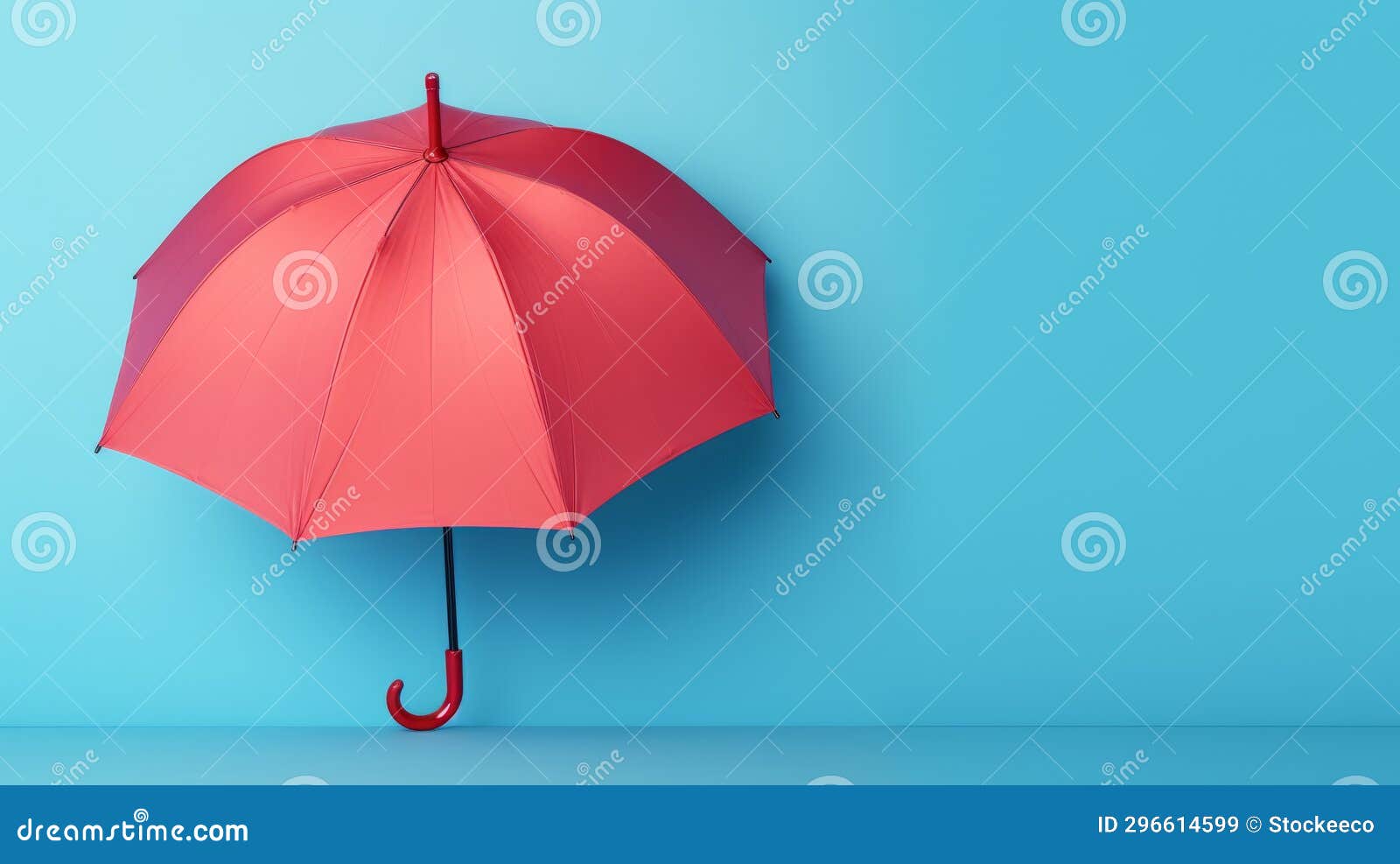 innovative open red umbrella on blue wall with copy space