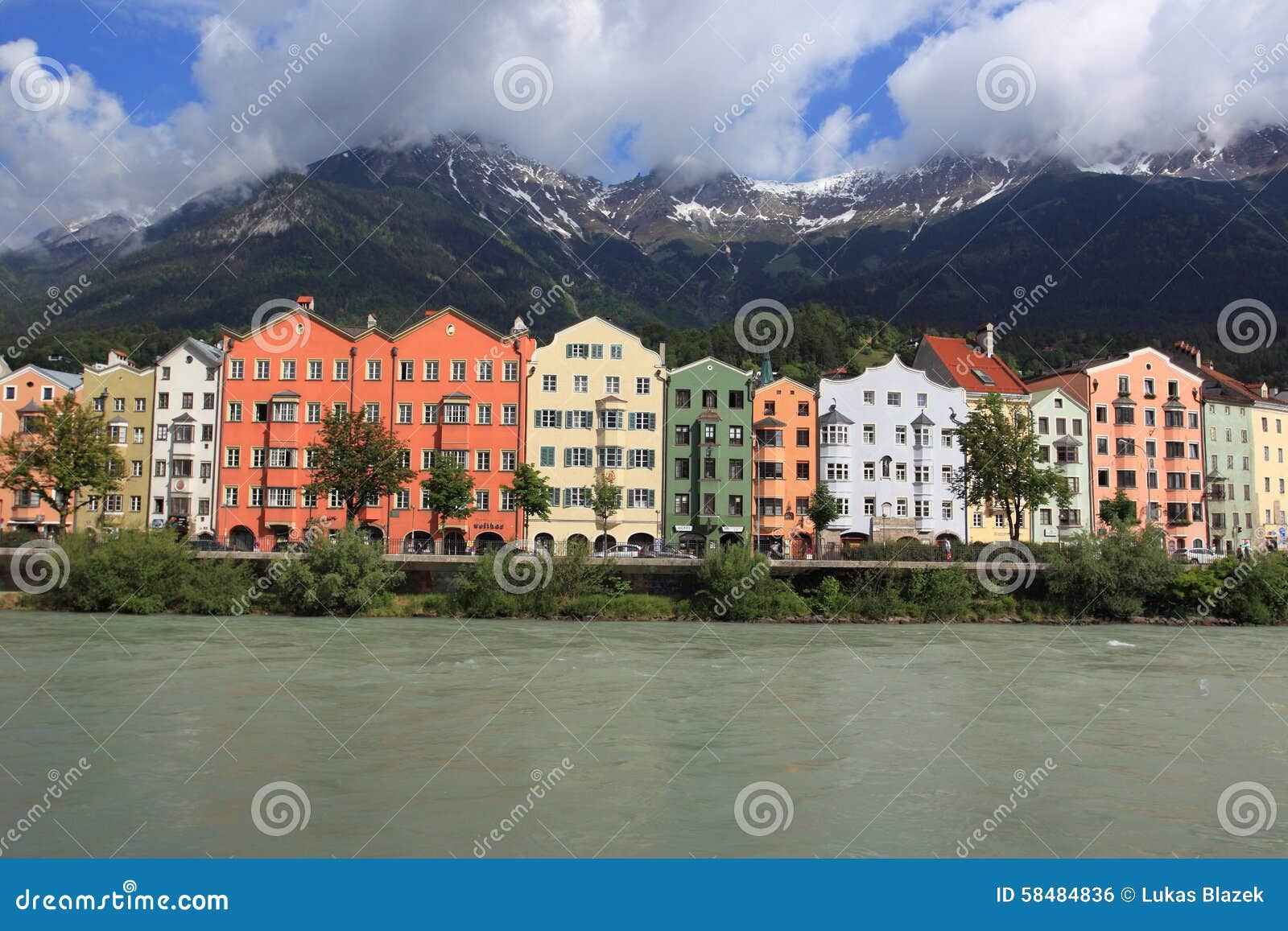 Innsbruck from the Inn river, Austria.