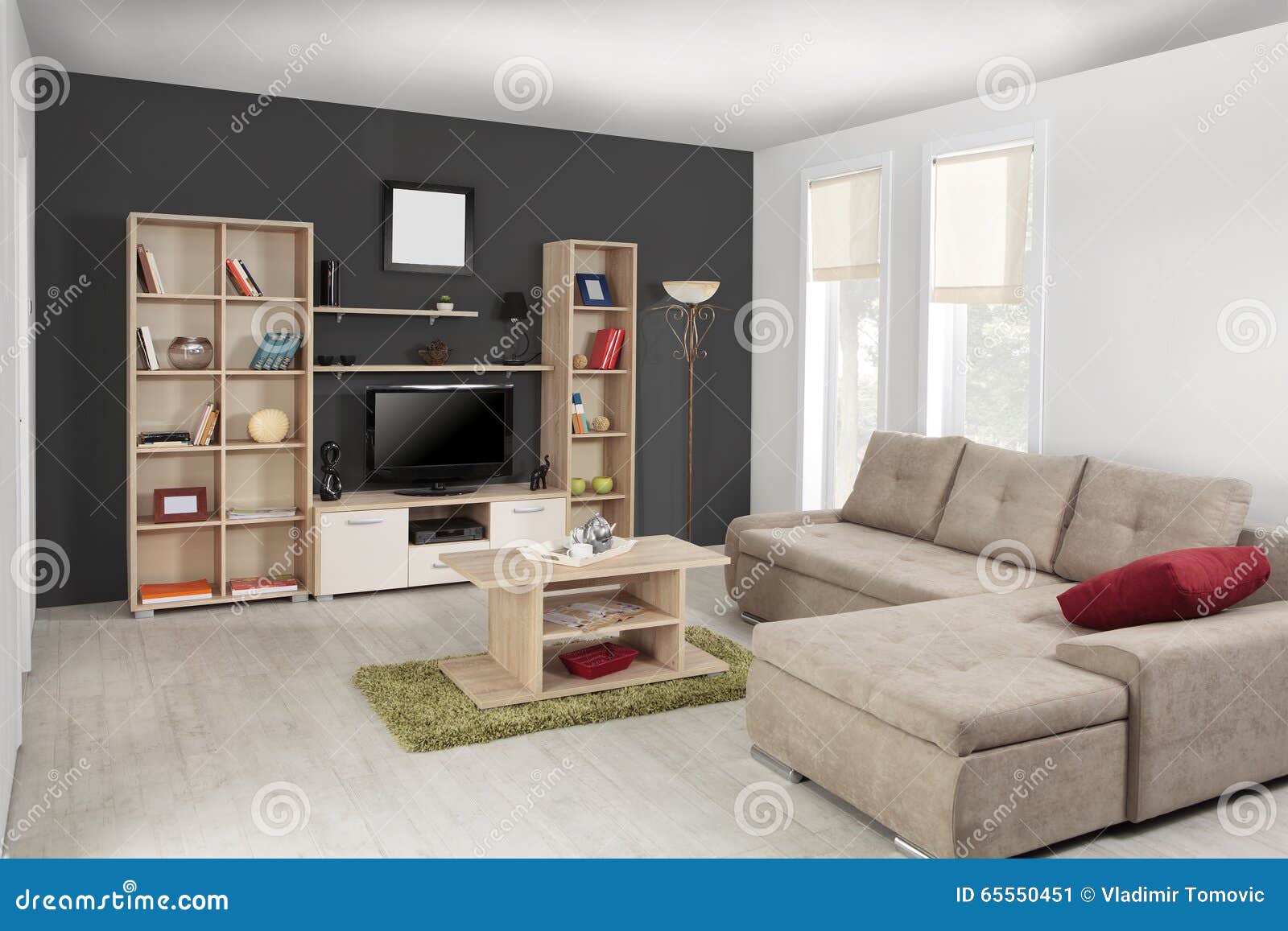 Inre av en modern vardagsrum i färg arkivfoto bild: 65551253