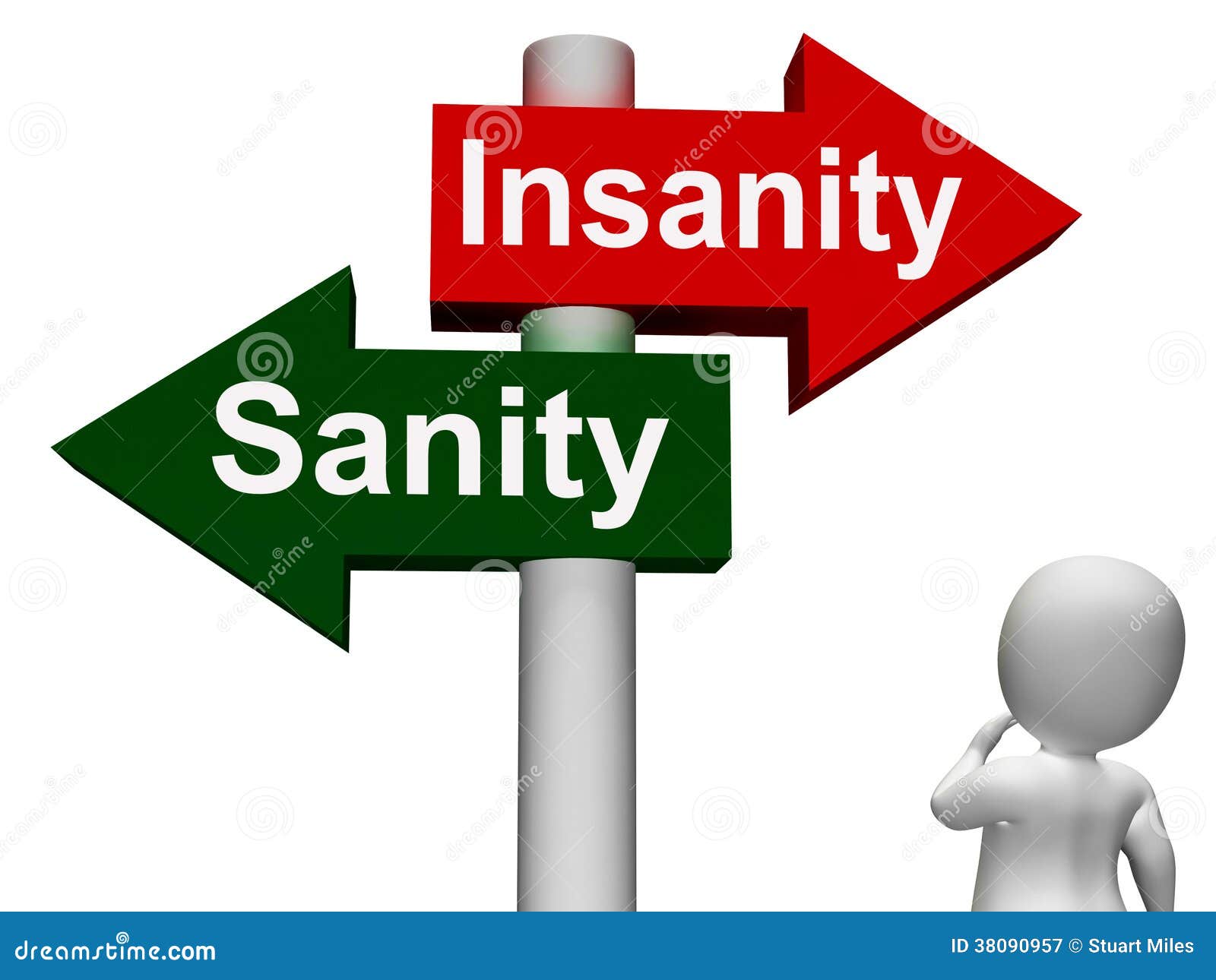 insanity sanity signpost shows sane or insane