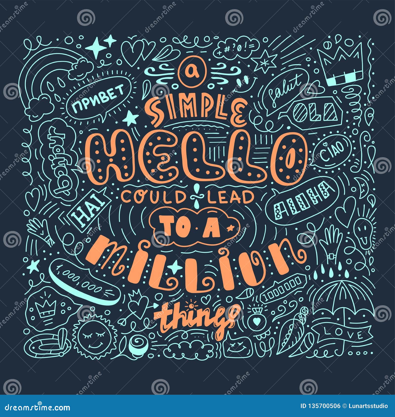 Inscription Du Bonjour Simple Dans La Citation Differente De Griffonnage De Langue Dans Le Style De Croquis Expression D Aspirati Illustration De Vecteur Illustration Du Simple Style