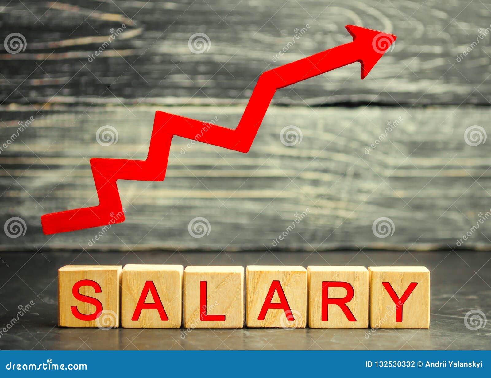the inscription salary and the red arrow up. increase of salary, wage rates. promotion, career growth. raising the standard of