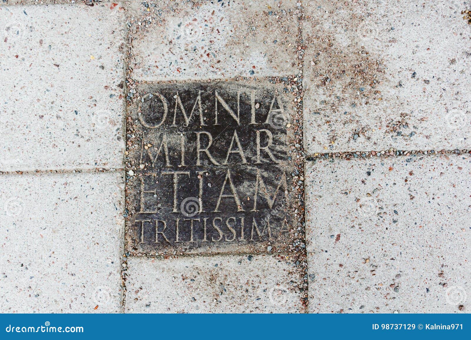 an inscription on a stone plate - omnia mirari etiam tritissima