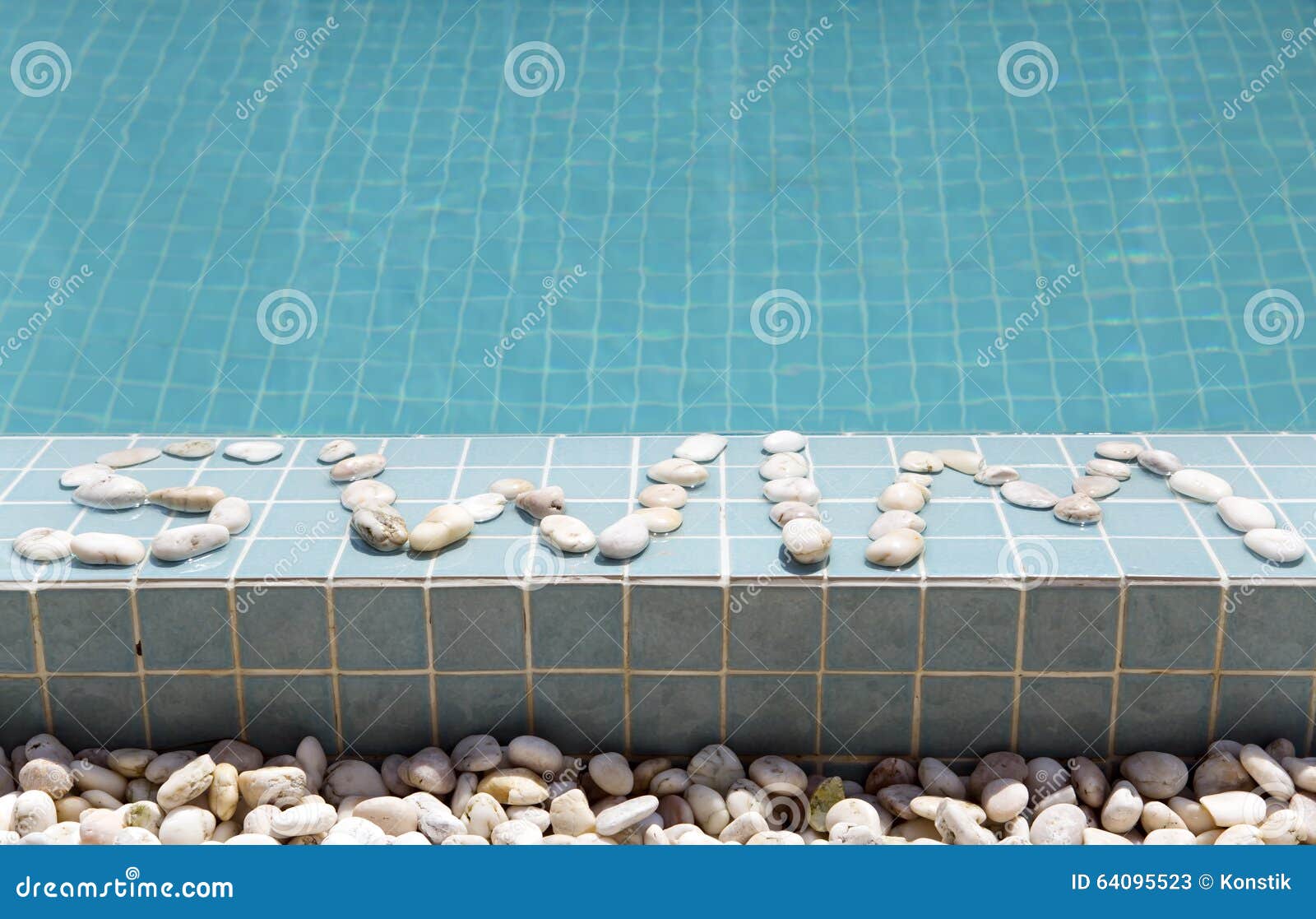 The Inscription Swim is Laid Out by Pebble on a Pool Side Stock Image