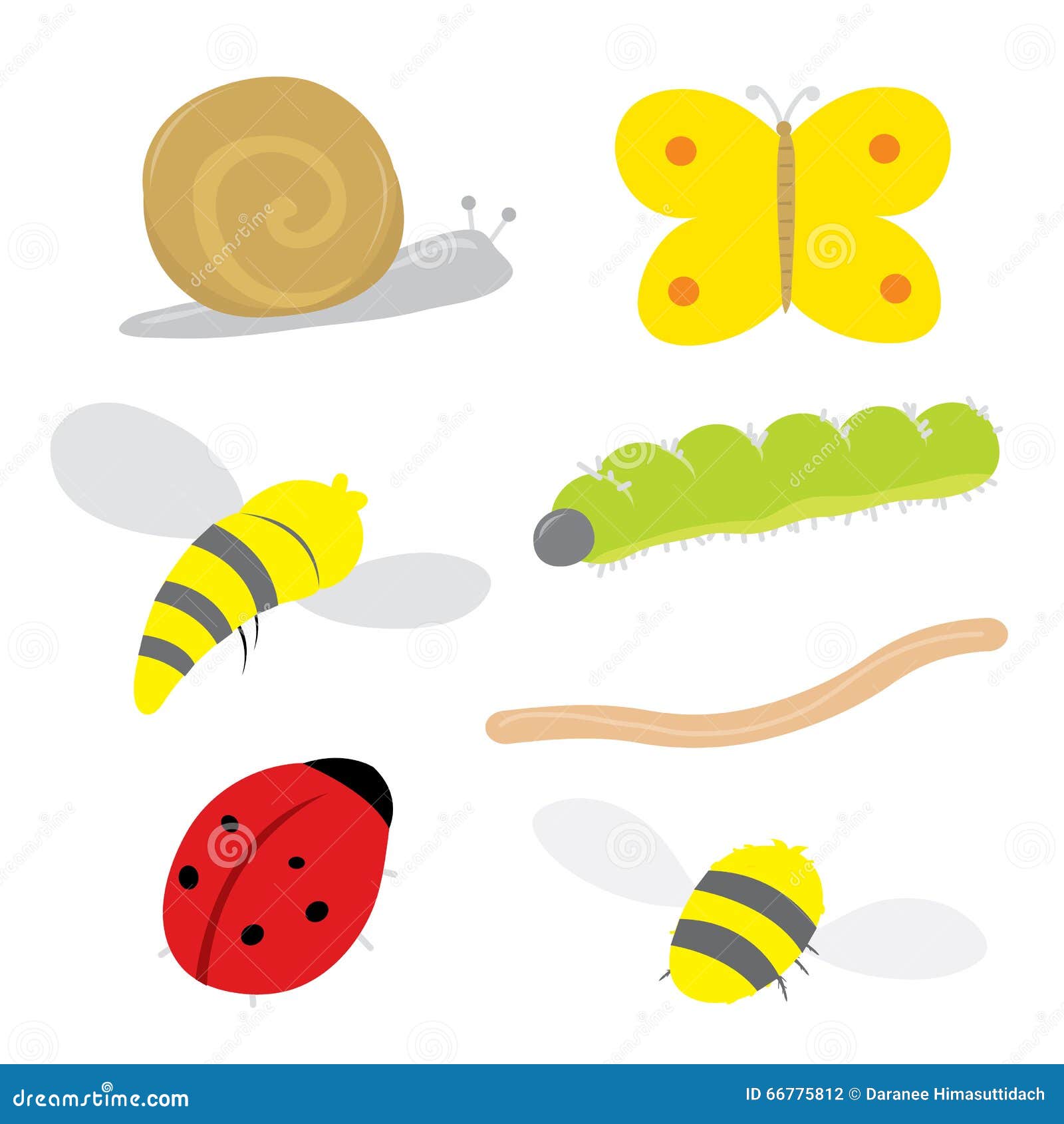 Insect Bug Snail Ladybird Butterfly Caterpillar Worm Wasp Bee Cartoon  Vector Stock Vector - Illustration of body, sting: 66775812