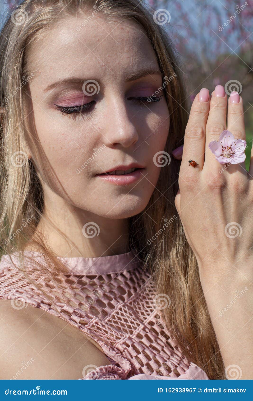 Insect Ladybug On A Blonde Woman`s Hand Stock Image Image Of Creative Natural 162938967 