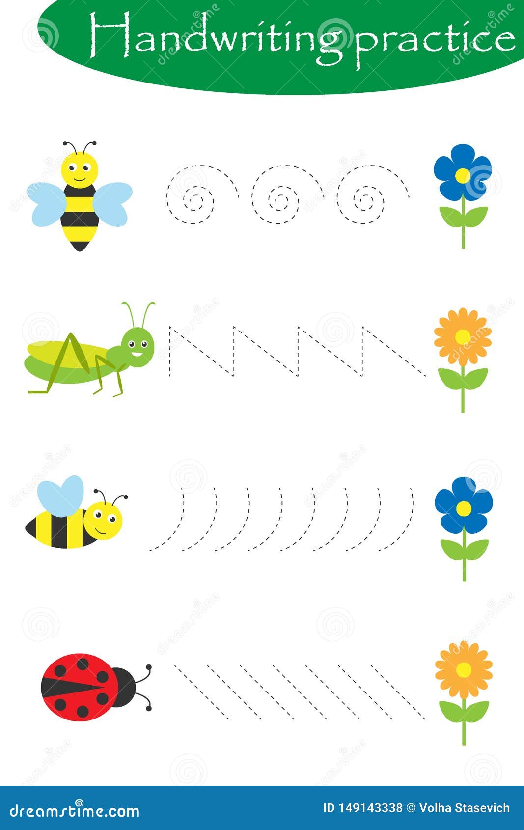 Insects in Artoon Style, Handwriting Practice Sheet, Kids Preschool  Activity, Educational Children Game, Printable Worksheet, Stock  Illustration - Illustration of activity, game: 149143338