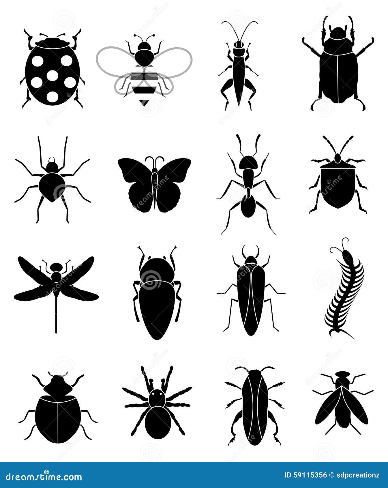 insects bugs icons set