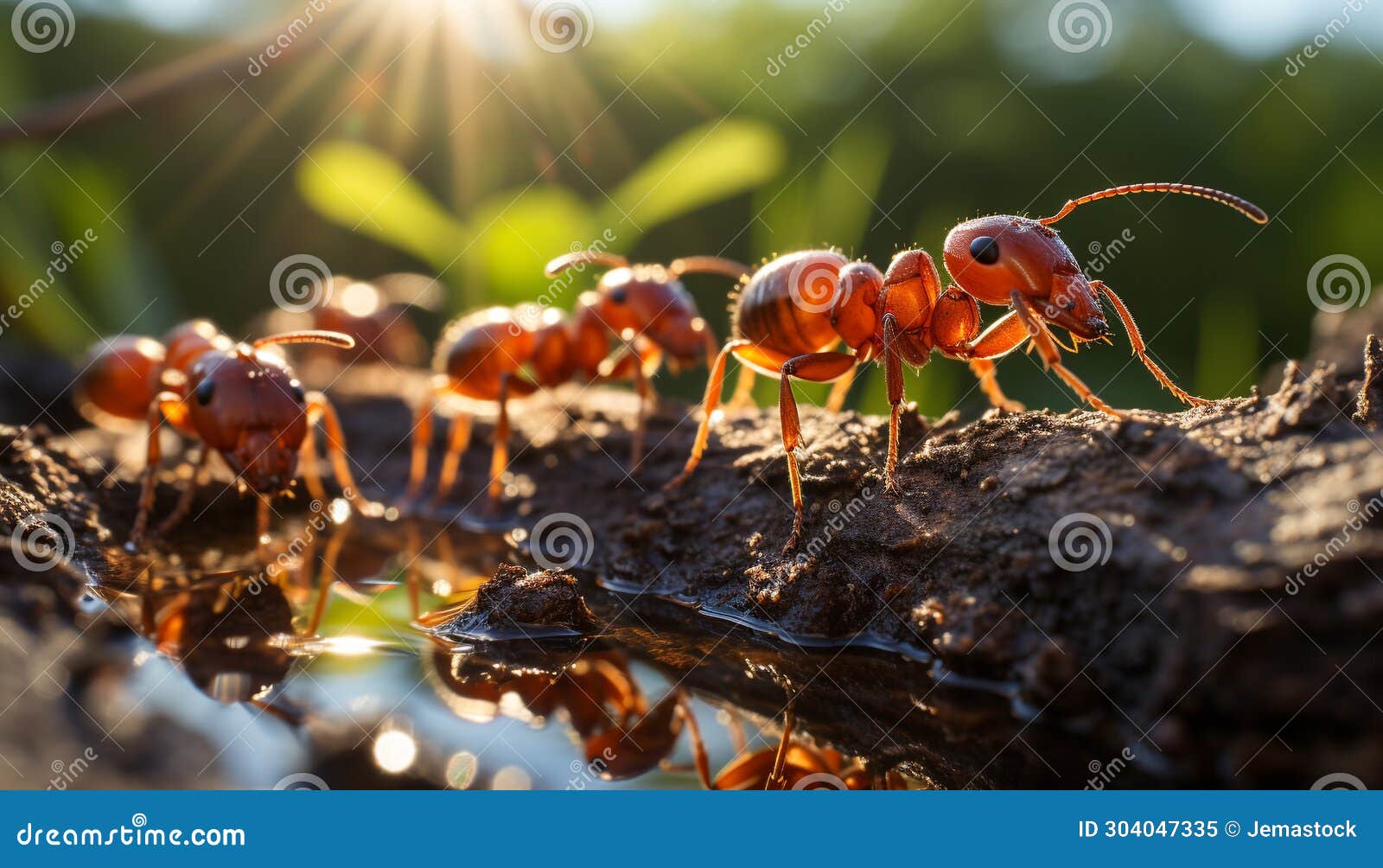 Insects Working Together in Nature Green Forest Generated by AI Stock