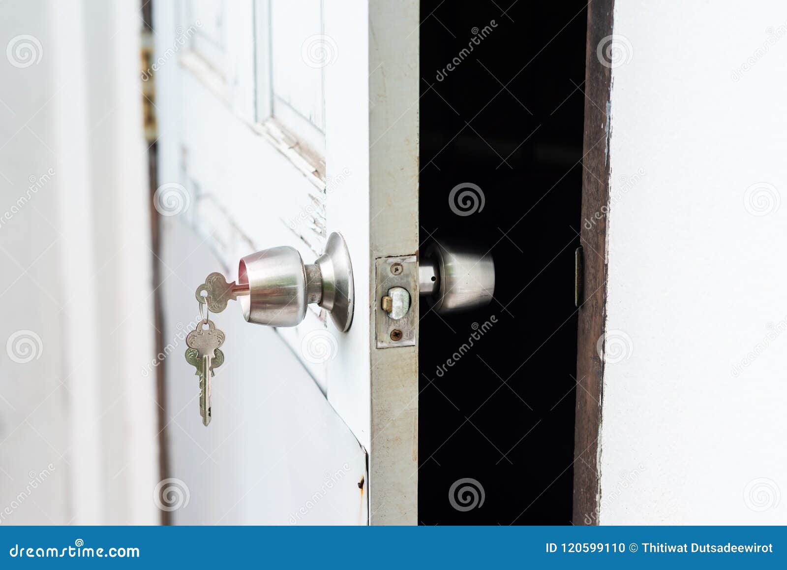 Insert Key In Hole Unlock And Open Door Stock Photo Image Of Open Dark 120599110