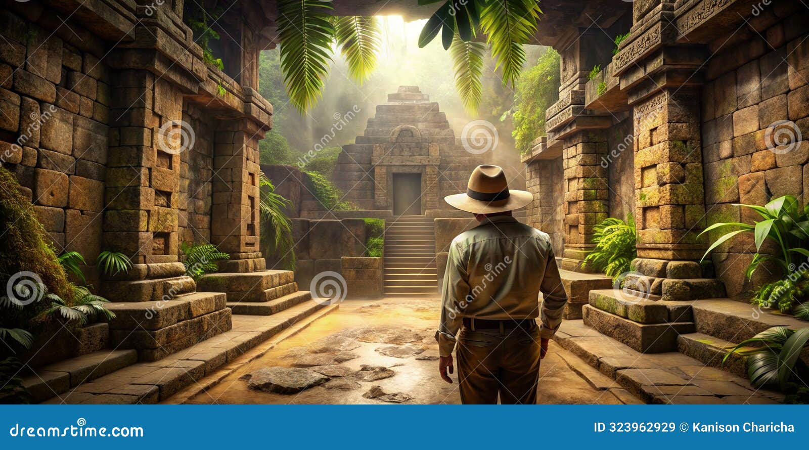 inside an ancient mayan temple indiana jones style background creative ai