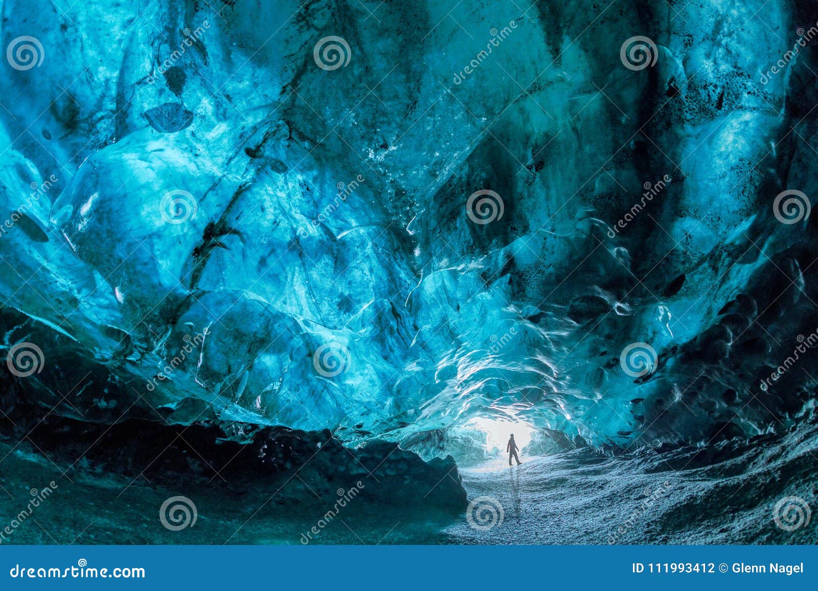 inside a blue ice cave in iceland