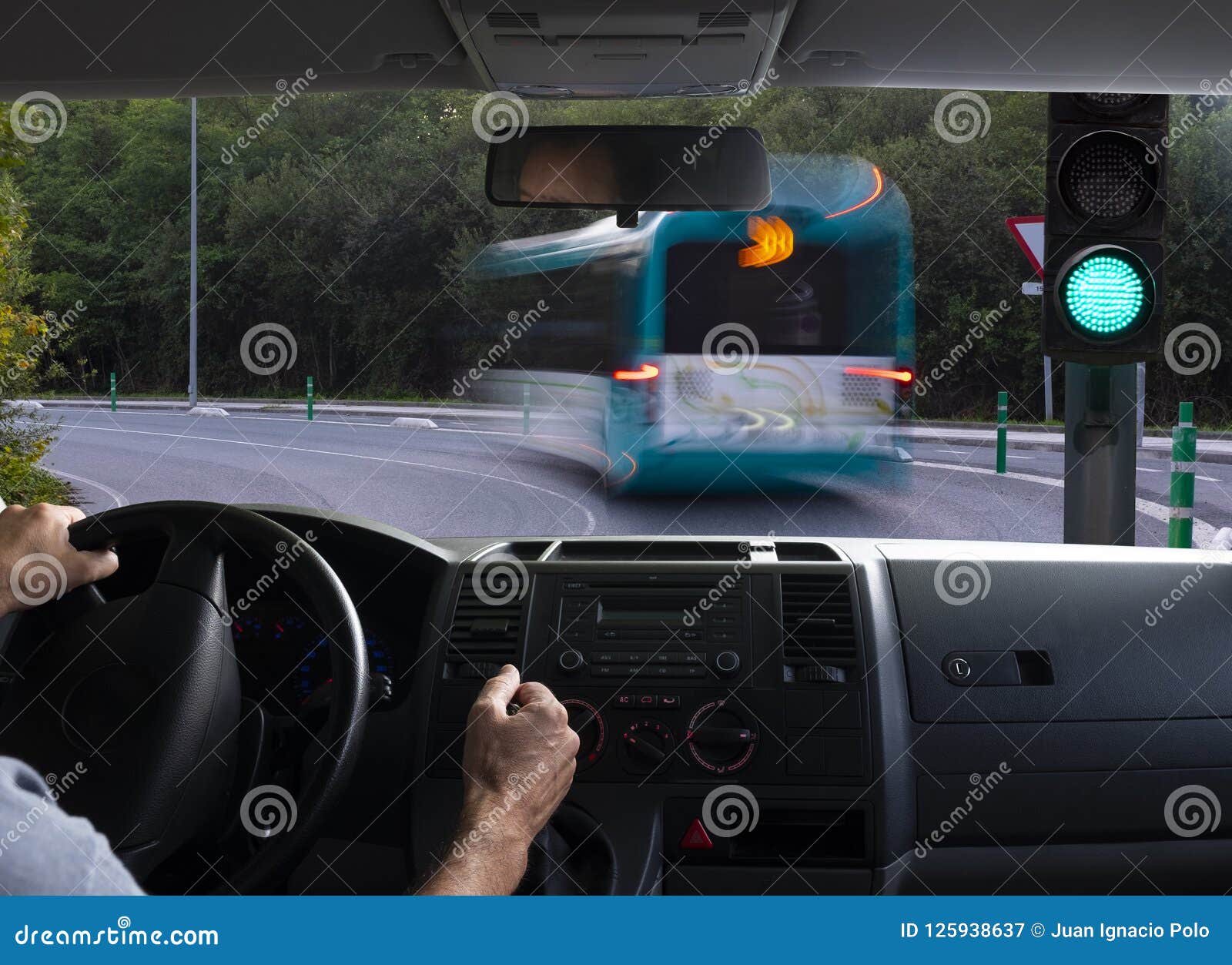 Inside Car View Of A Green Traffic Light Stock Image Image
