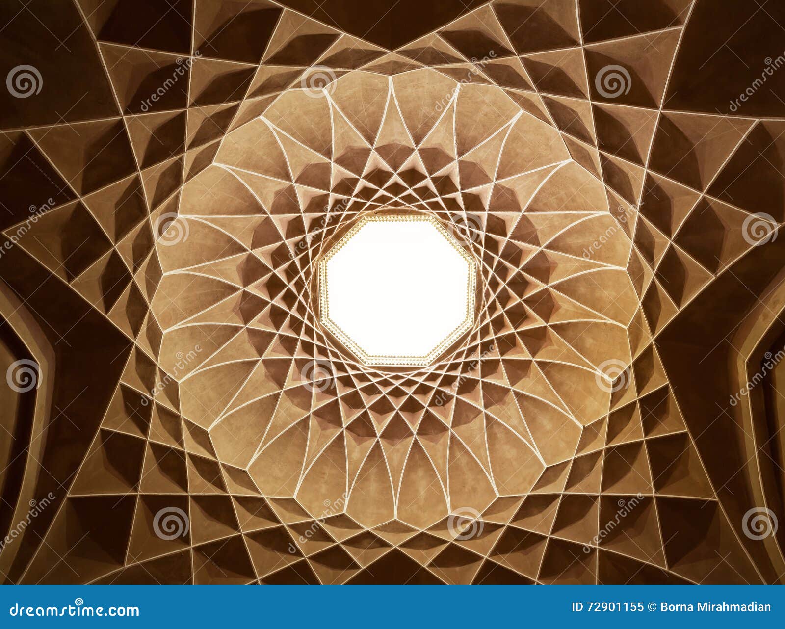 inside the ceiling dome of pavilion in dowlat abad garden of yazd