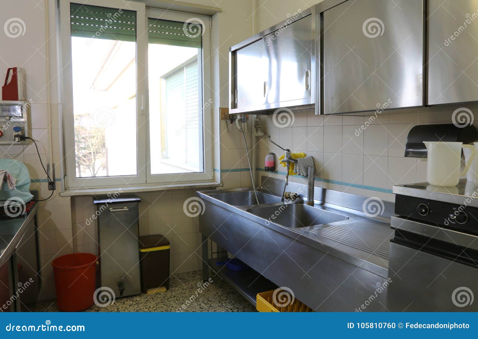Industrial Kitchen With Furniture In Stain Steel Stock Photo