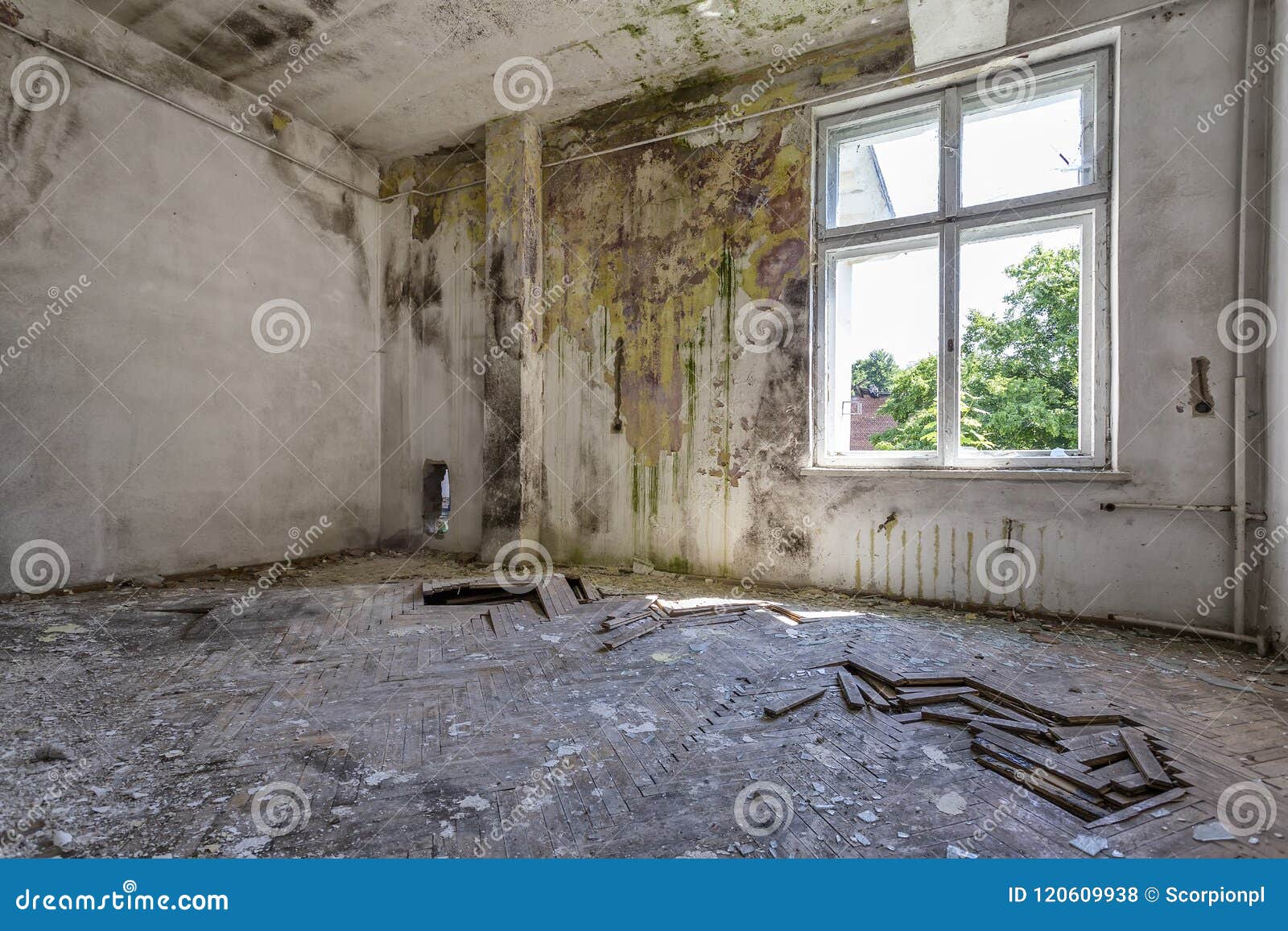 Inside the destroyed house stock photo. Image of inside 120609938