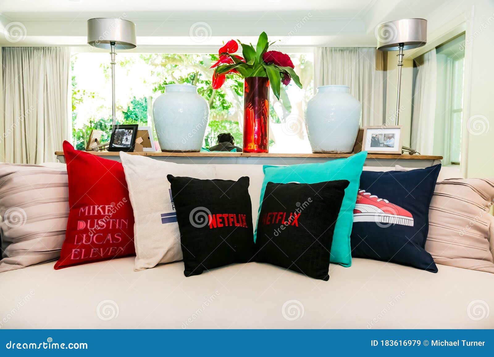 Inside Interior of a Home Lounge with Netflix Branded Cushions and ...
