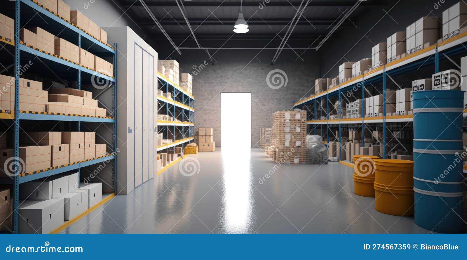 Inside a Large Warehouse for Goods Distribution and Logistics Stock
