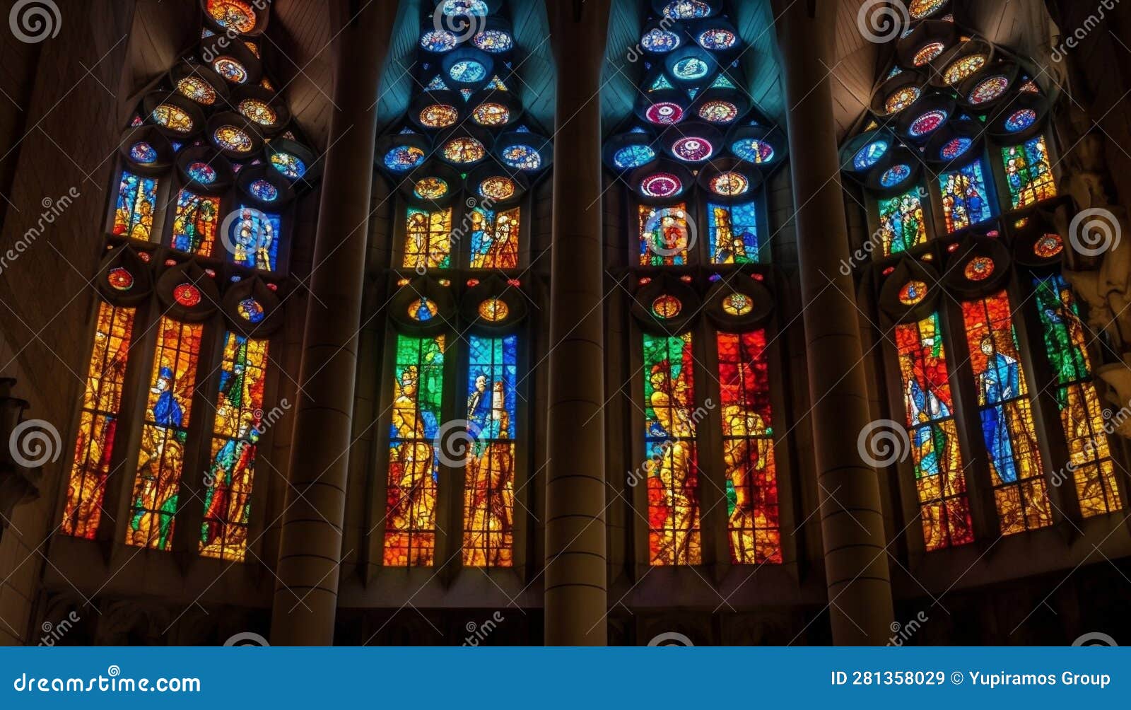 Inside the Majestic Basilica, Stained Glass Windows Illuminate the