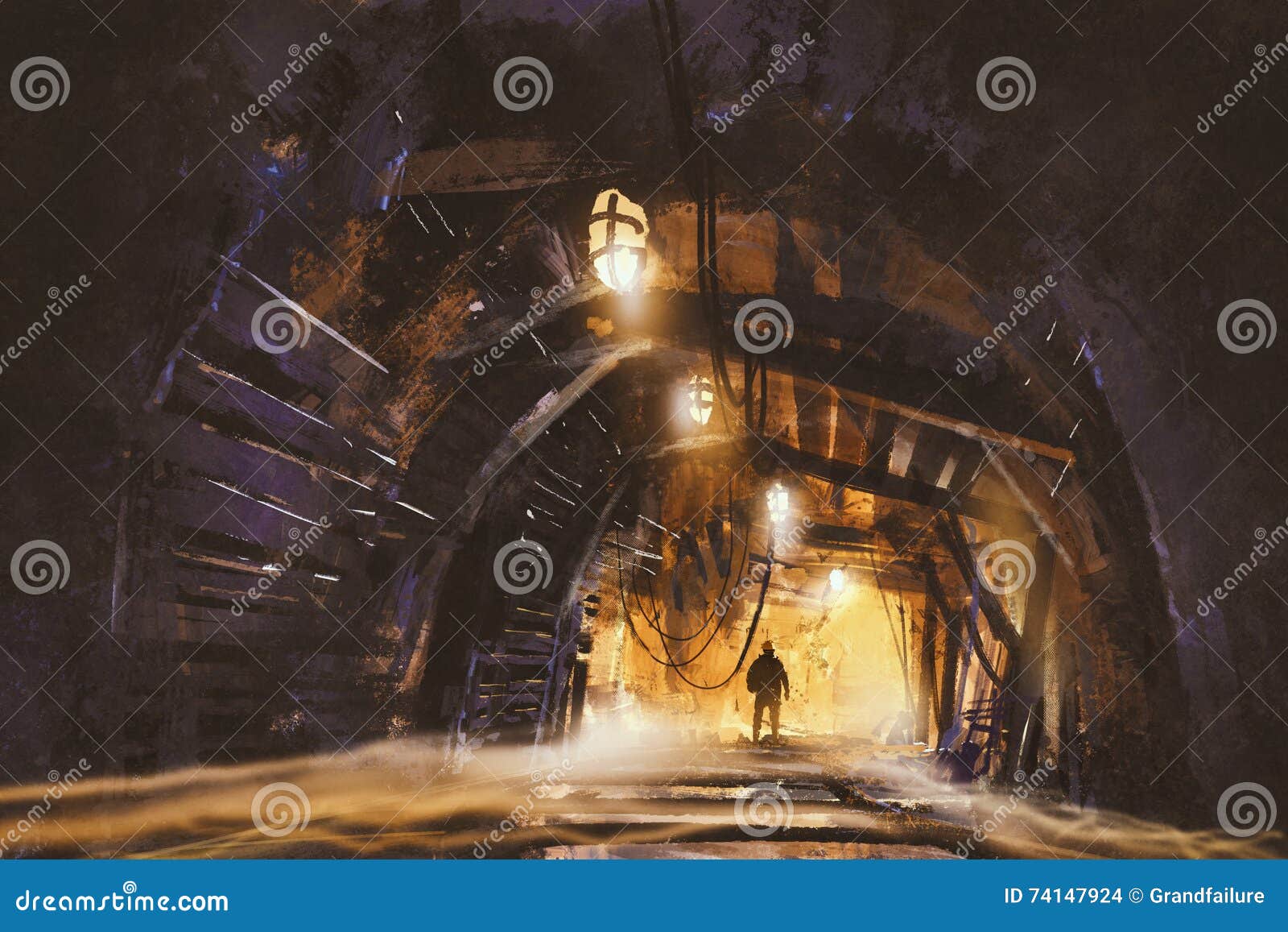 inside of the mine shaft with fog