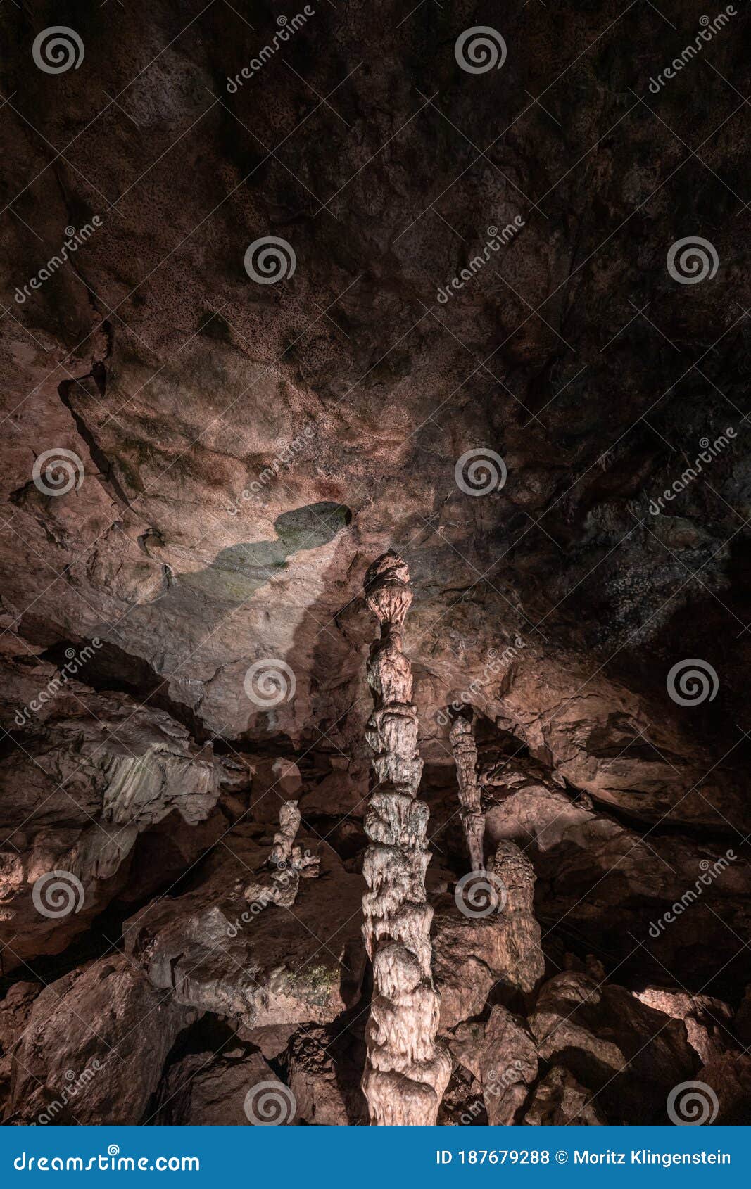 inside the mysterious flowstone cave `nebelhÃÂ¶hle` with stalagmites and stalactites in germany