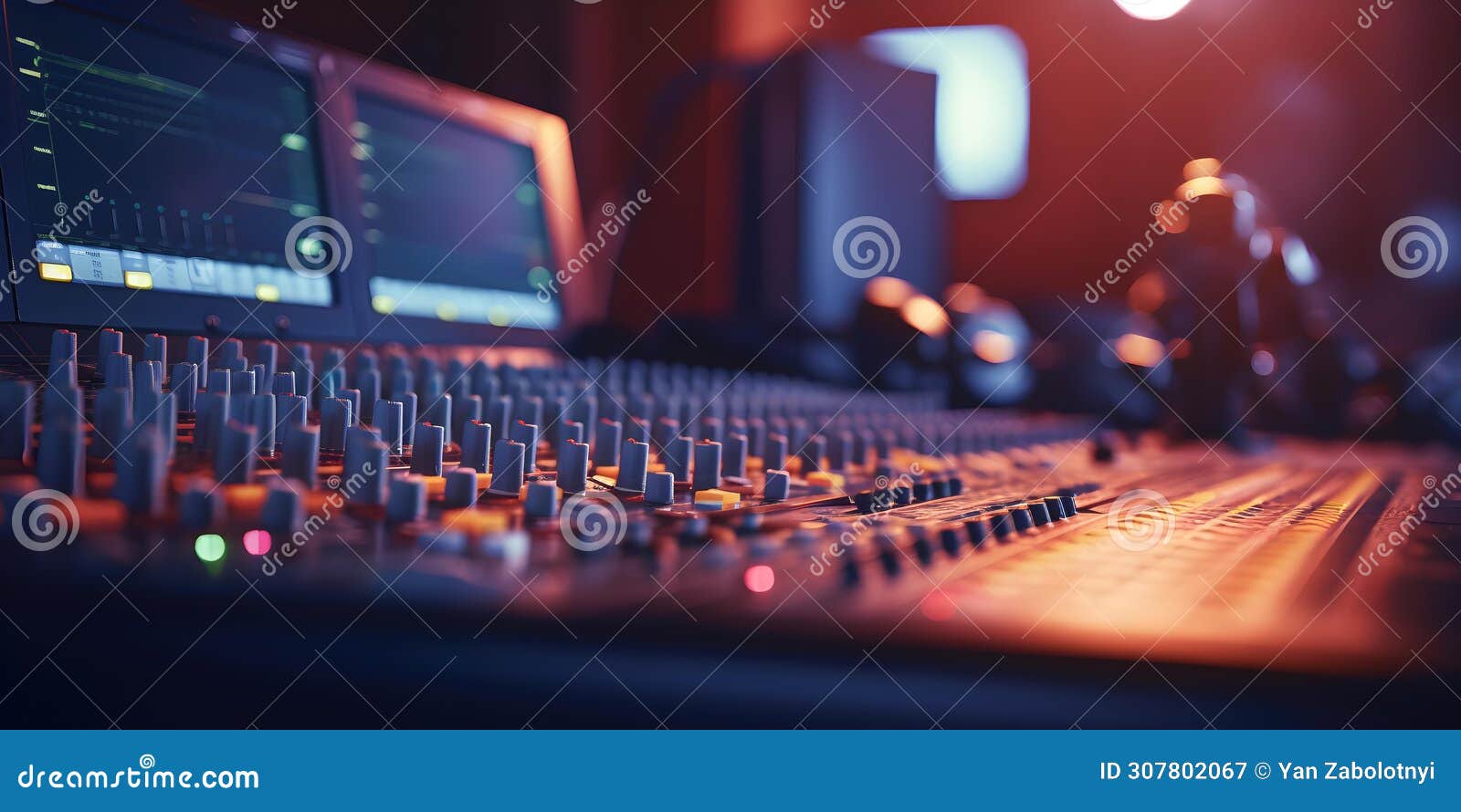 Inside a Professional Recording Studio the Control Room Buzzes with