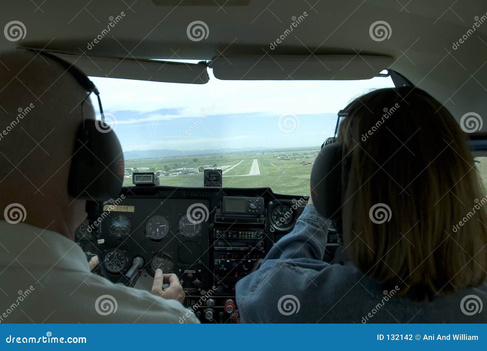 Airplane Cockpit View Steering Wheel, Aircraft, Pilot`s Control Cabin