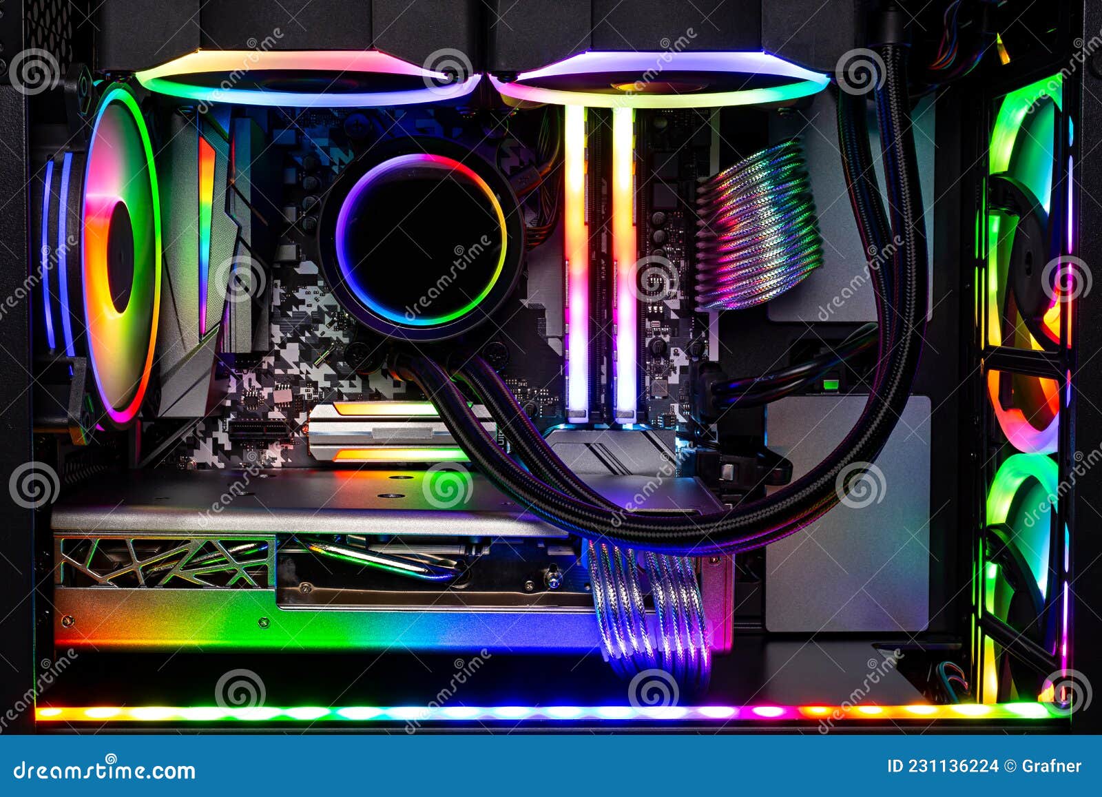Inside View Black High End Custom Colorful Illuminated Bright Rainbow RGB  LED Gaming Pc. Computer Power Hardware and Technology Stock Photo - Image  of illuminated, electronic: 231136224