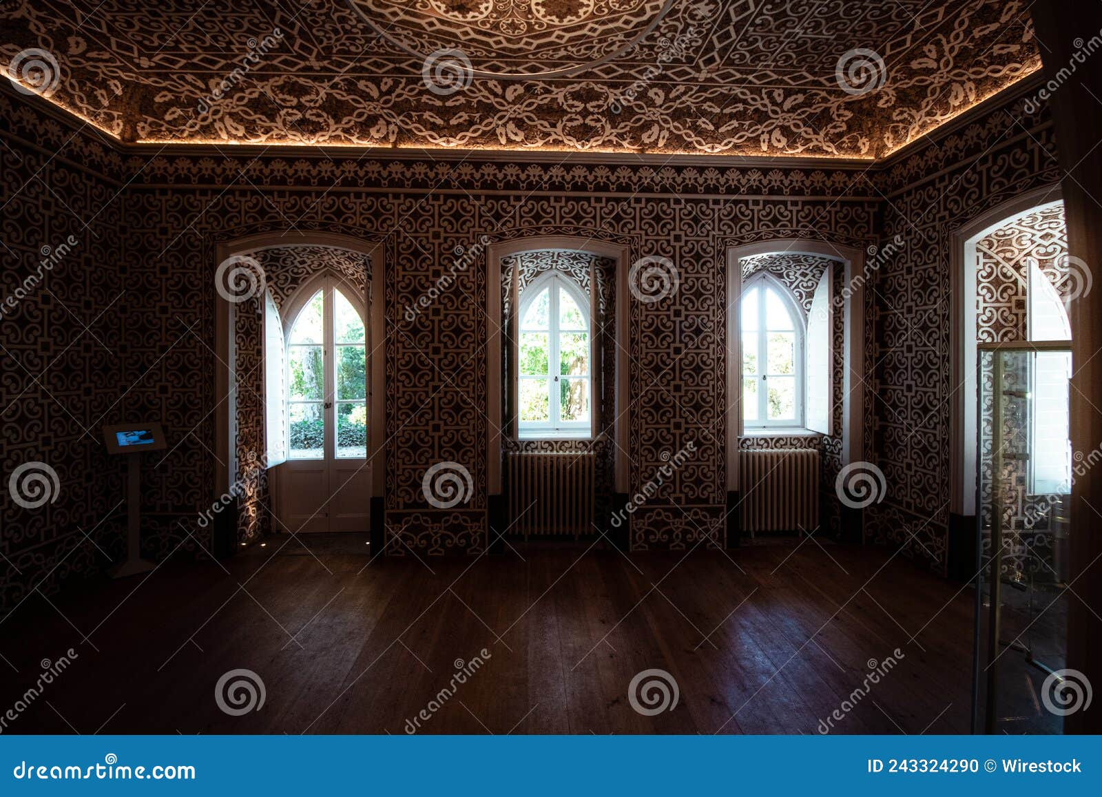 inside view of a room in chalet of the countess of edla in estrada da pena, sintra, portugal