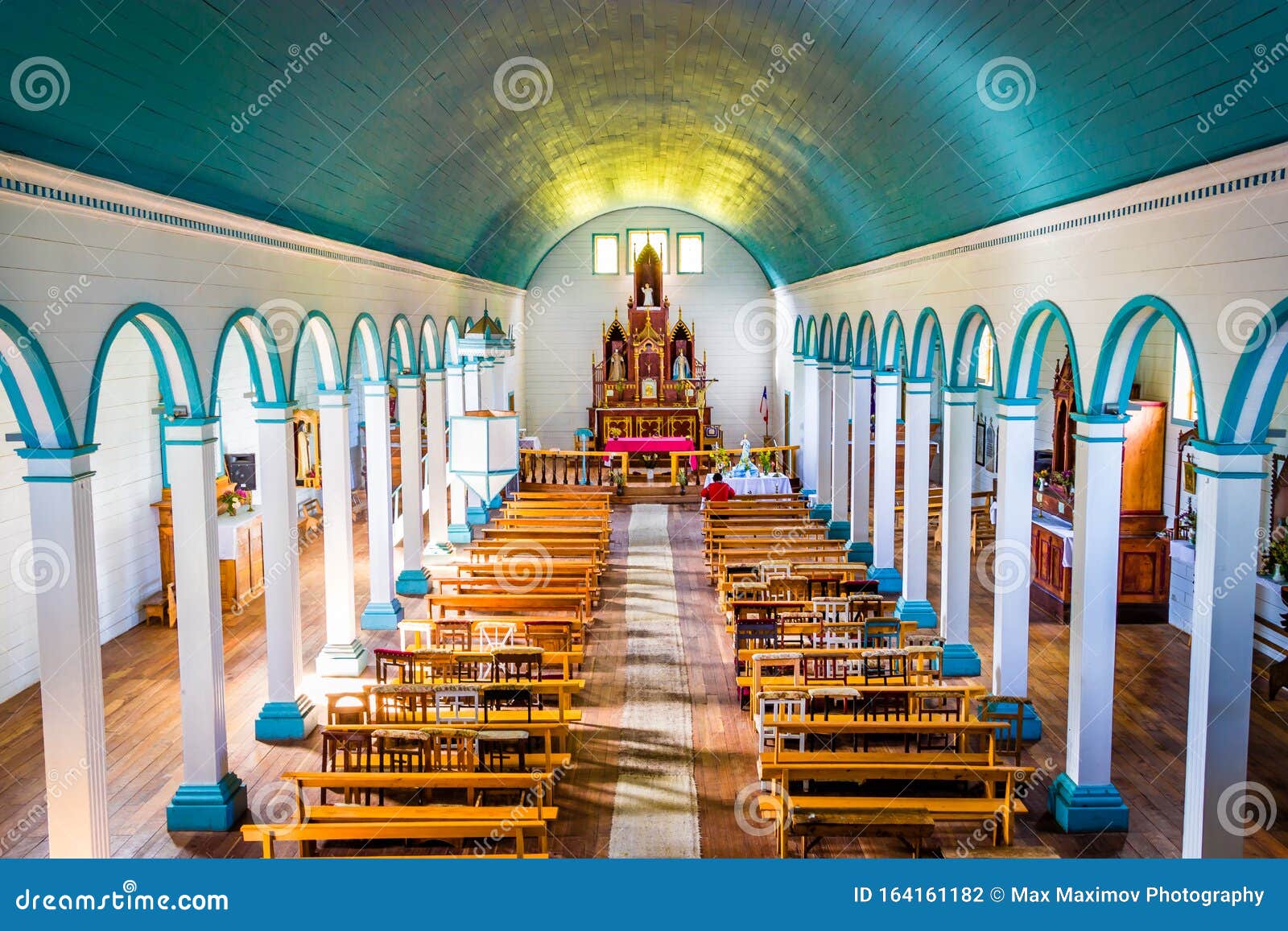 tenaun, chiloe archipelago, chile - inside the wooden jesuit church in tenaun
