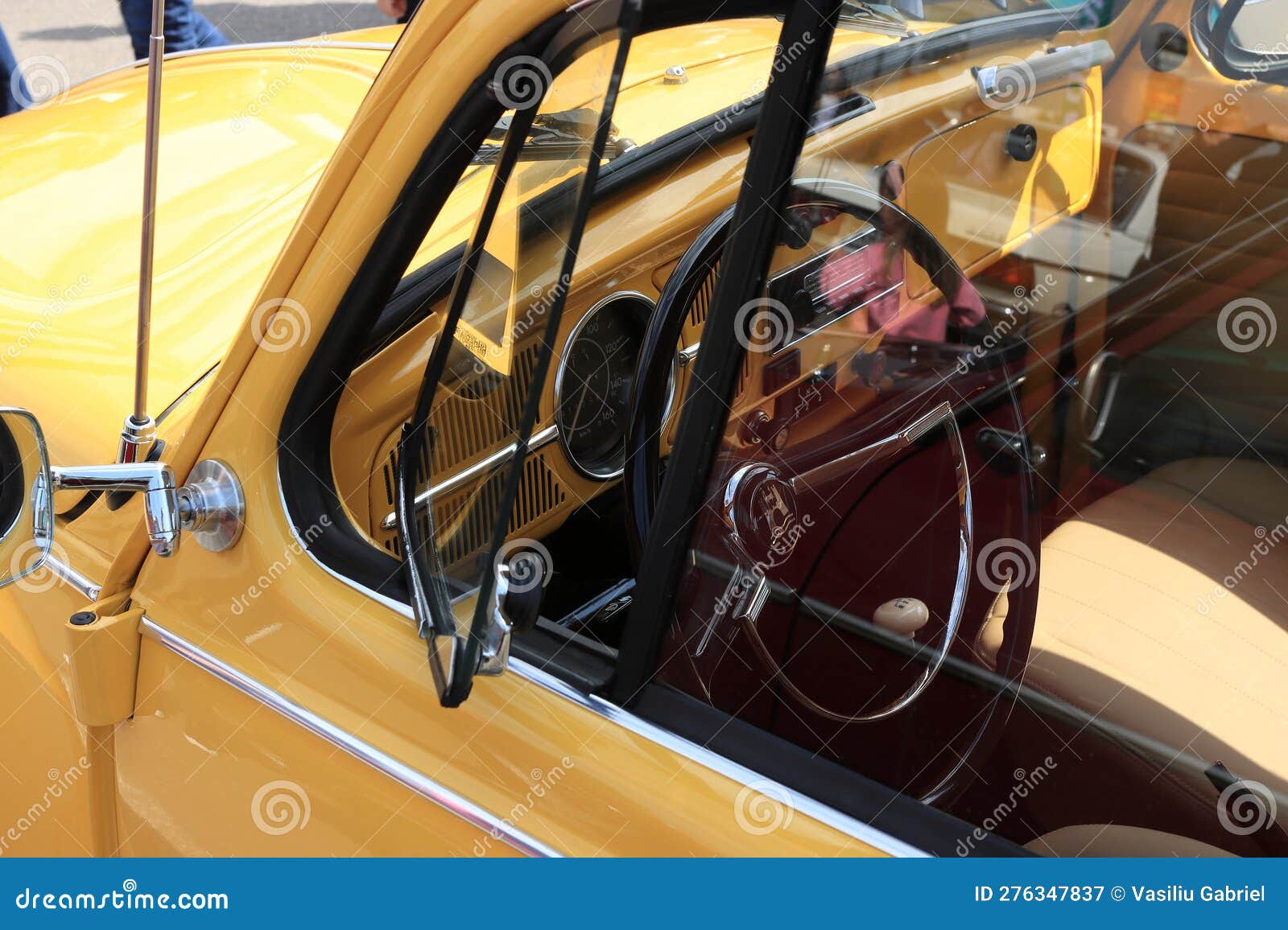 Inside Yellow Volkswagen Beetle car