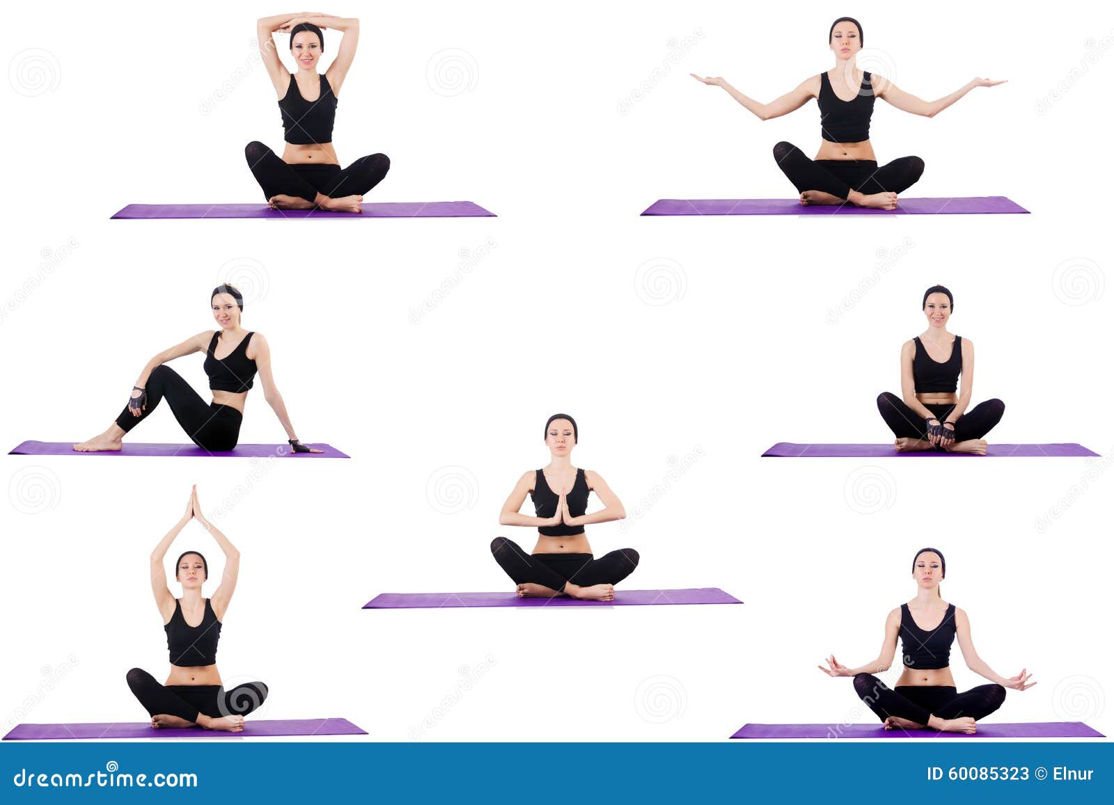Insieme Degli Esercizi Di Yoga Su Bianco Immagine Stock Immagine Di Rilassamento Stuoia