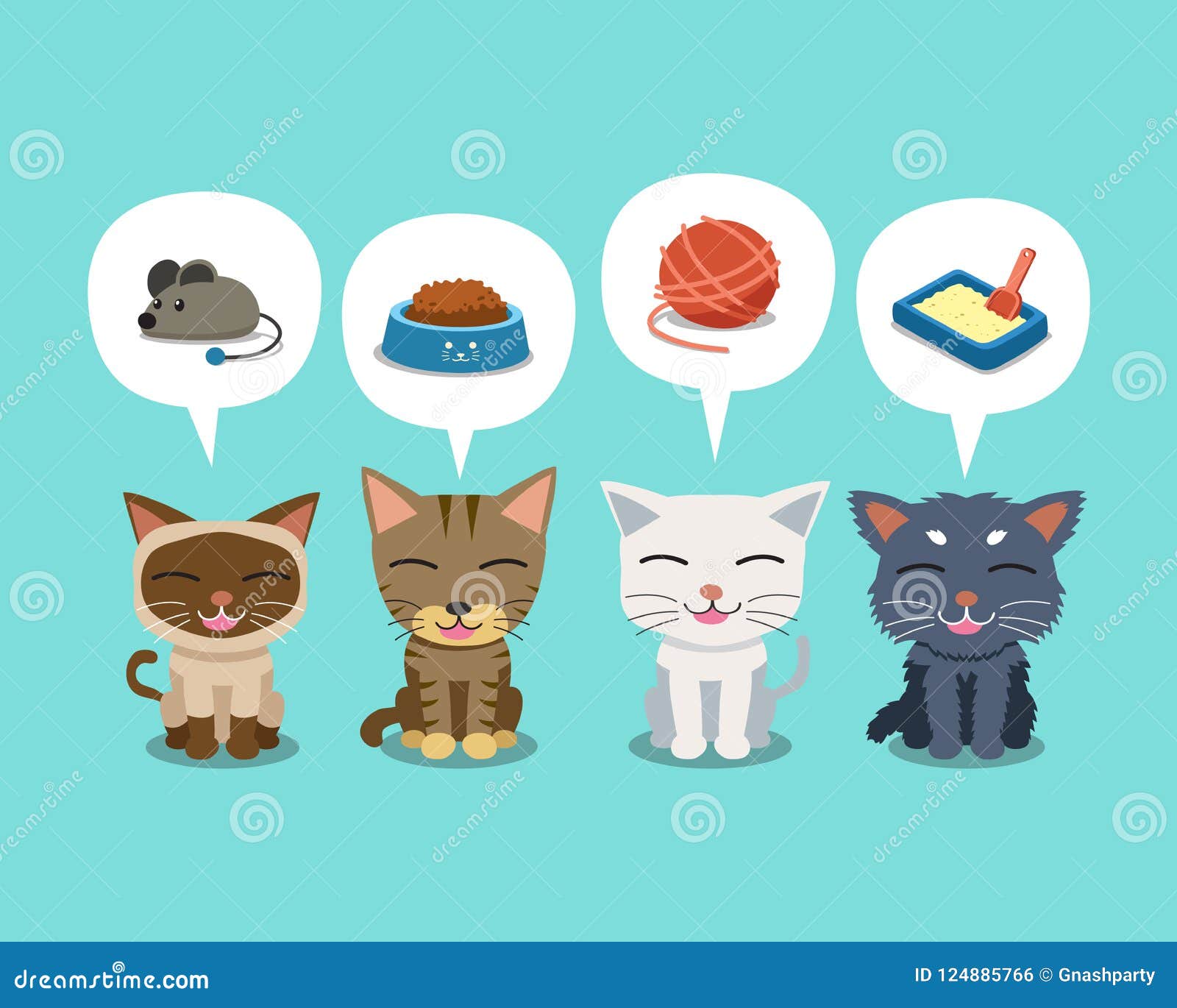 Insieme Dei Gatti E Dei Fumetti Svegli Del Personaggio Dei Cartoni Animati Con Gli Accessori Illustrazione Vettoriale Illustrazione Di Gatto Animale