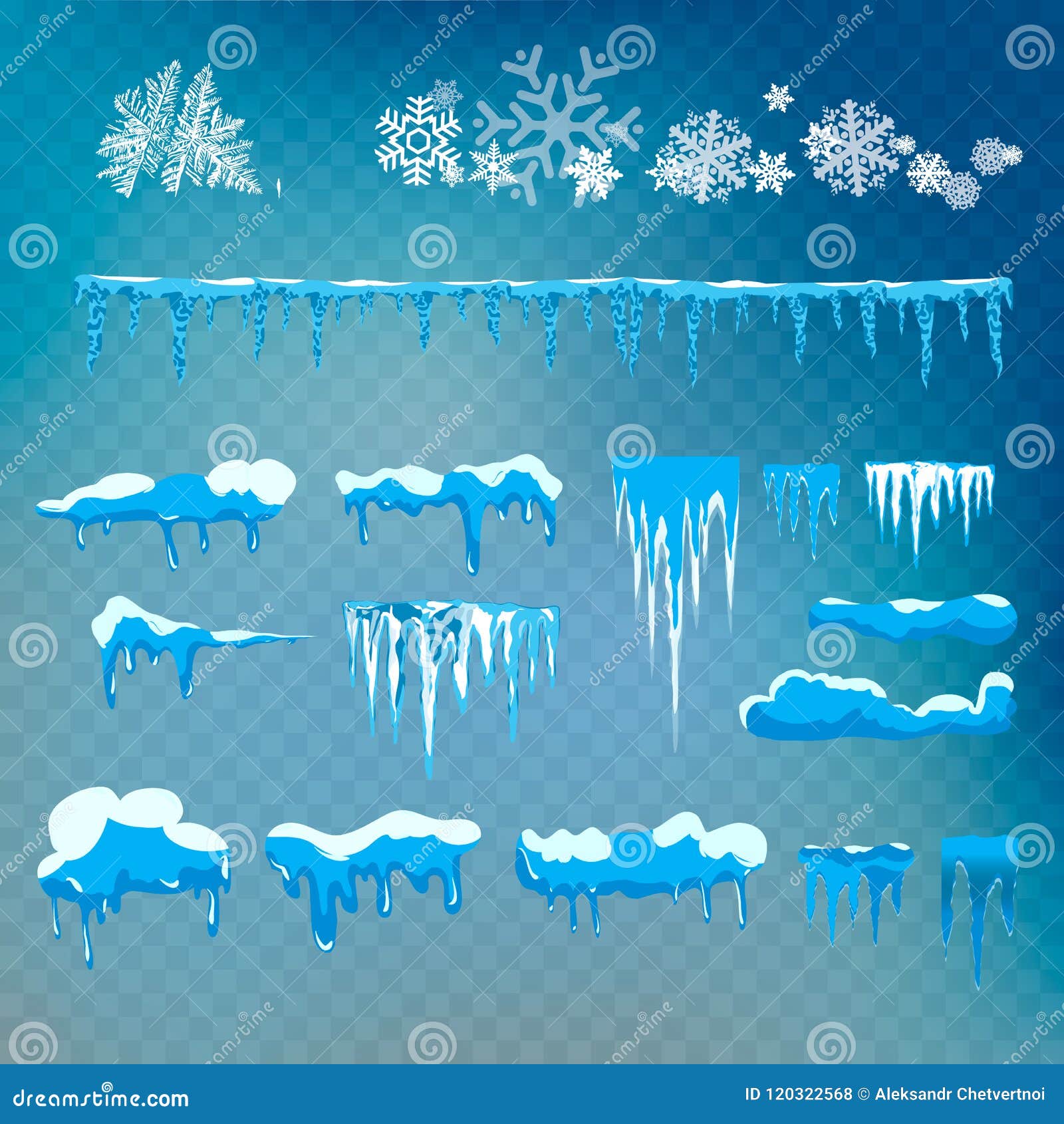 Insieme di vettore dei cappucci, dei ghiaccioli, della palla di neve e del cumulo di neve della neve isolati su fondo trasparente Scavi il pupazzo di neve
