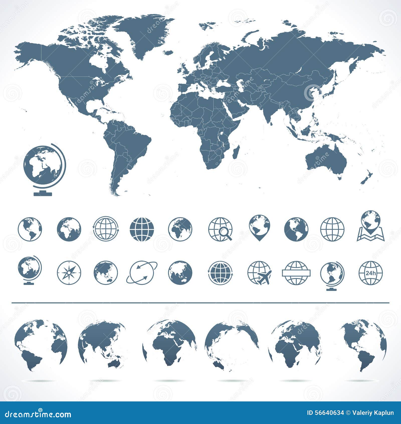 Insieme Di Vettore Della Mappa E Dei Globi Di Mondo Illustrazione