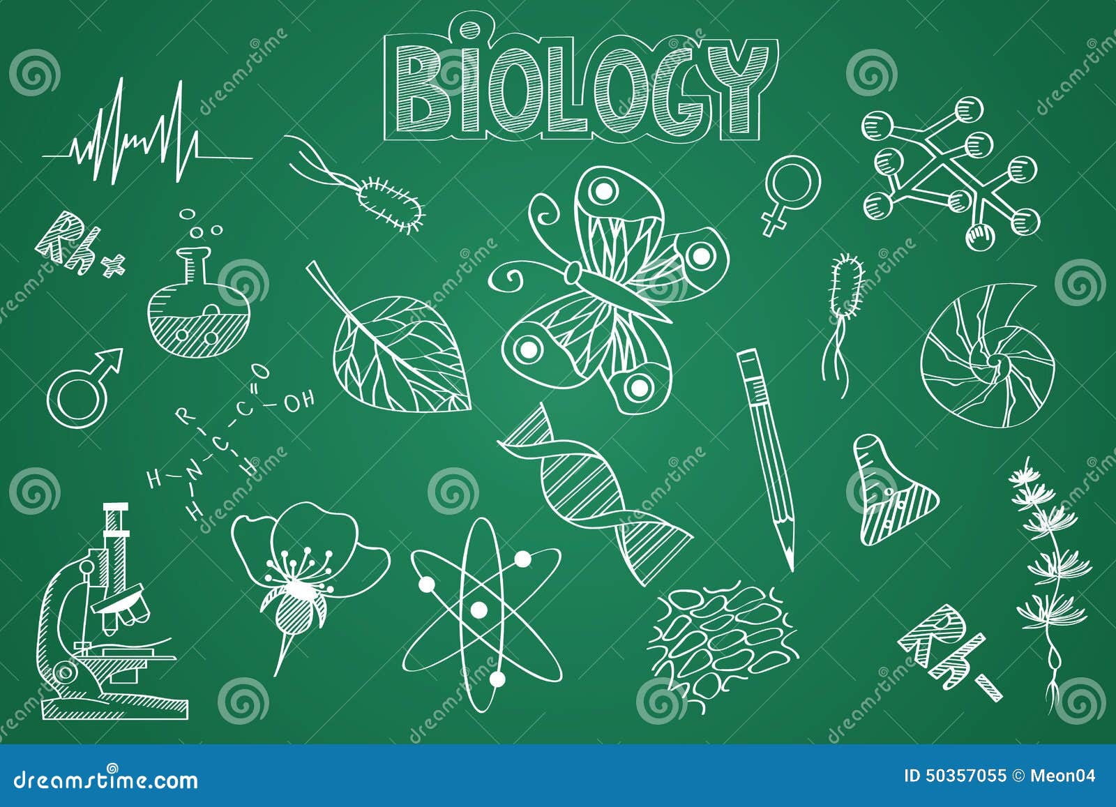 insieme disegnato mano di biologia gesso sulla lavagna 50357055