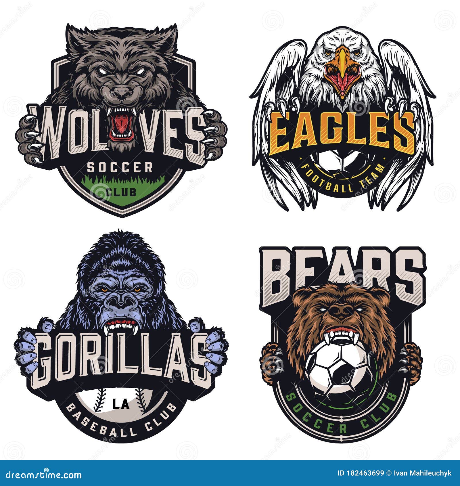 Insignias De época De Los Equipos De Fútbol Y Béisbol Ilustración del  Vector - Ilustración de balompié, animal: 182463699