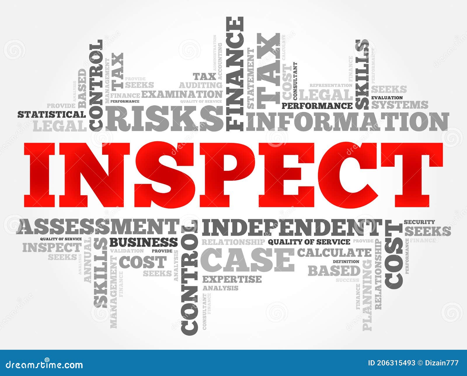 INSPECT word cloud stock illustration. Illustration of business 206315493