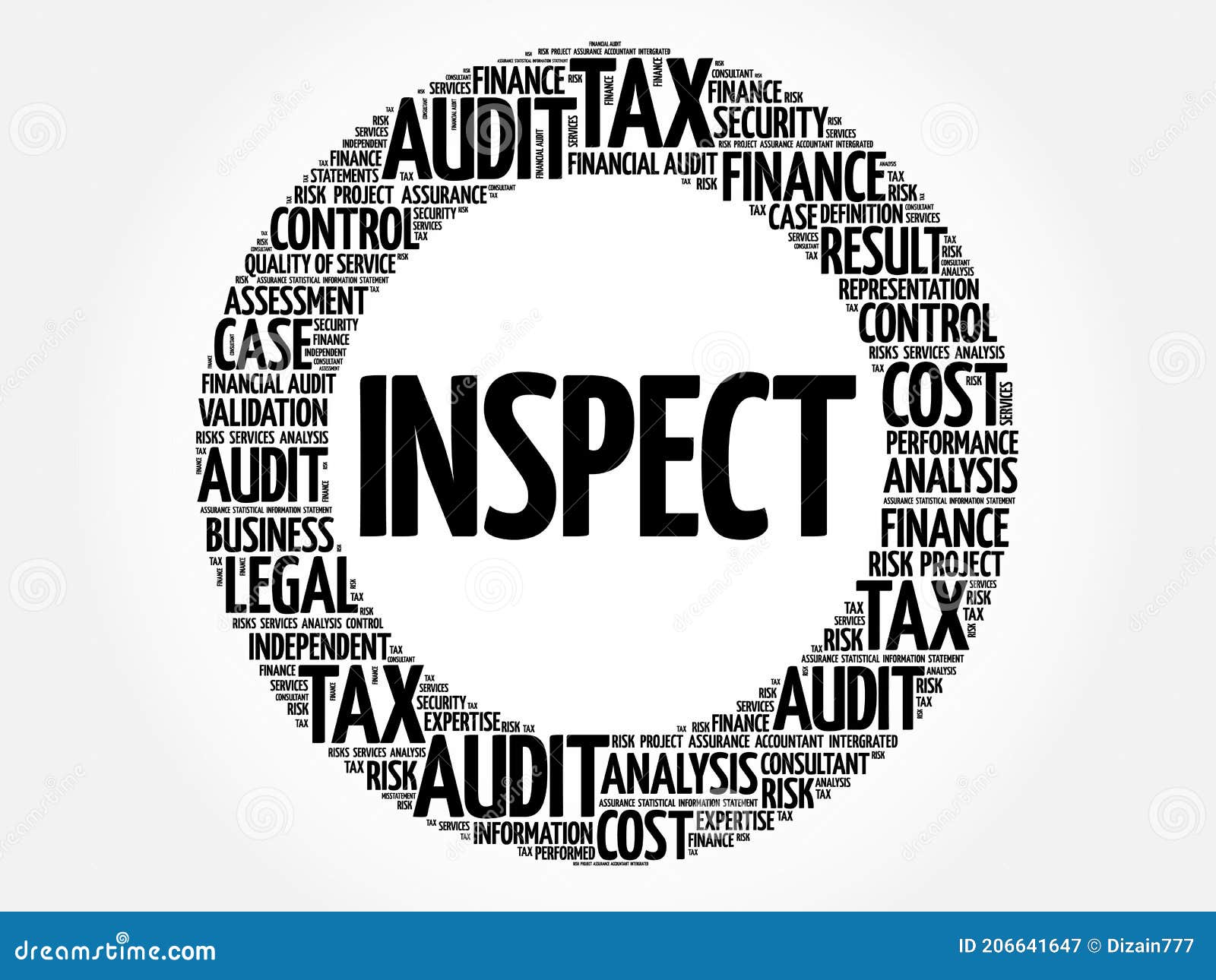 INSPECT word cloud stock illustration. Illustration of operation