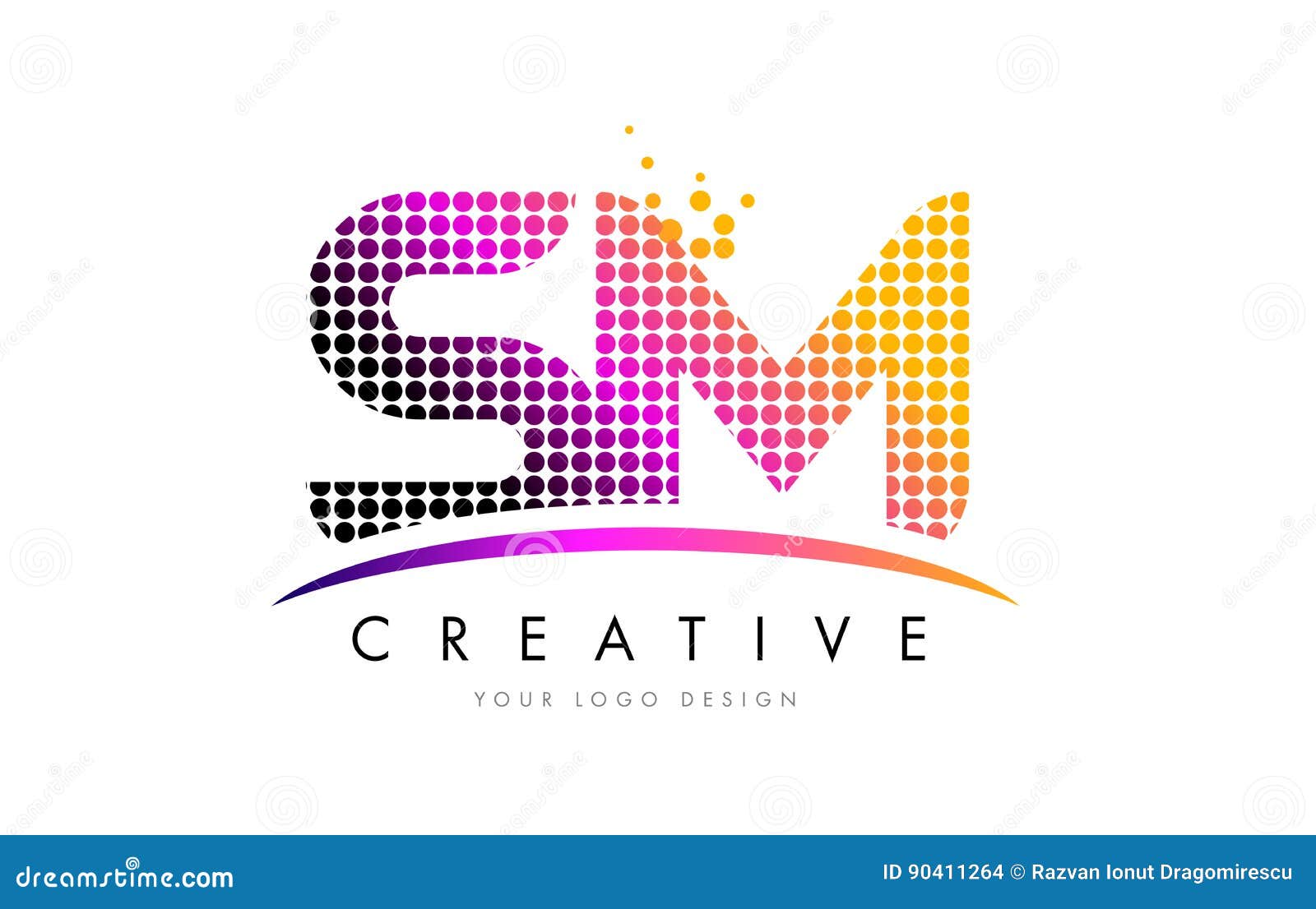 Inspektion S M Letter Logo Design Mit Magentaroten Punkten Und Swoosh Vektor Abbildung Illustration Von Zeichen Punkt