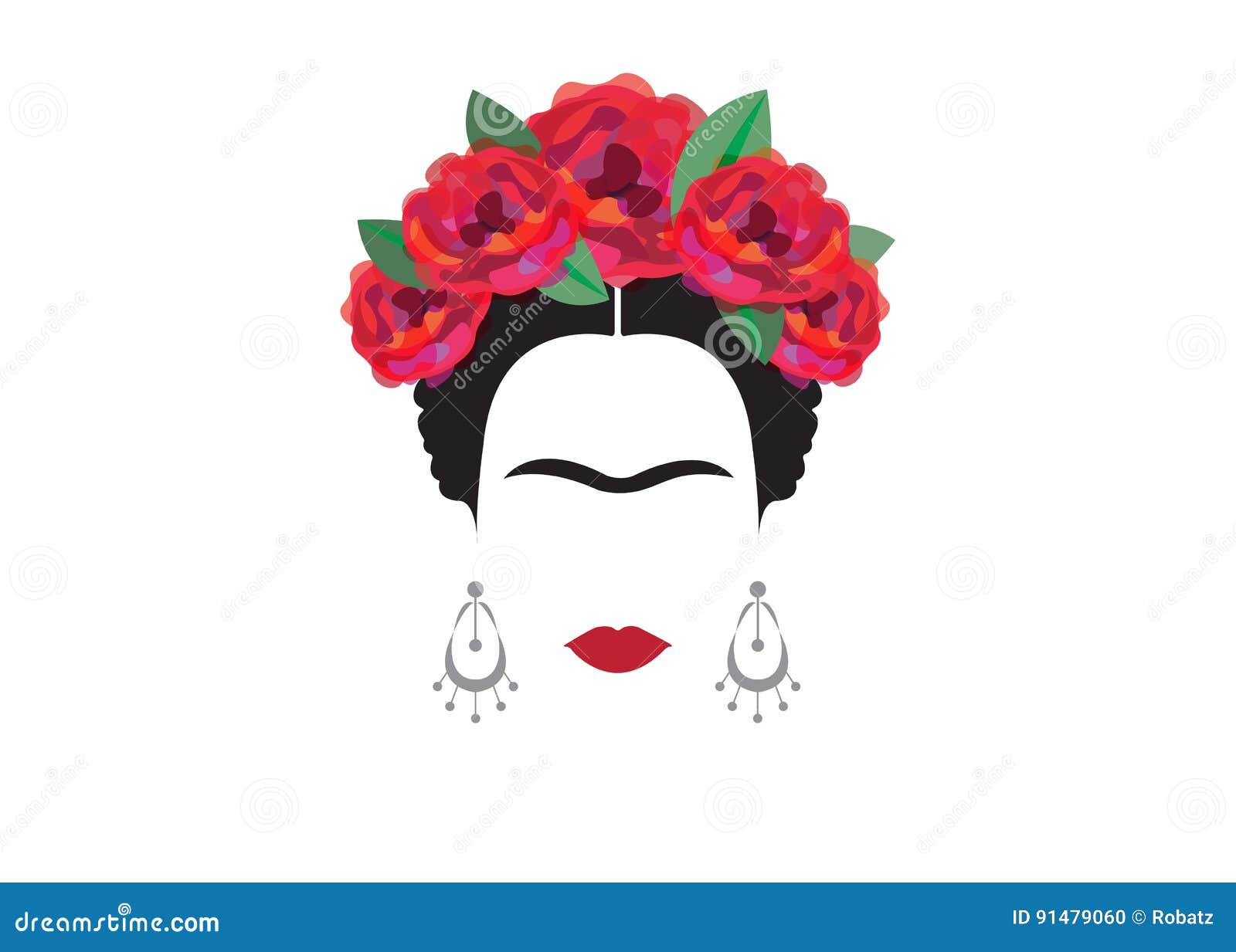 inspiration frida kahlo, portrait of modern mexican woman with earrings,  with background transparent