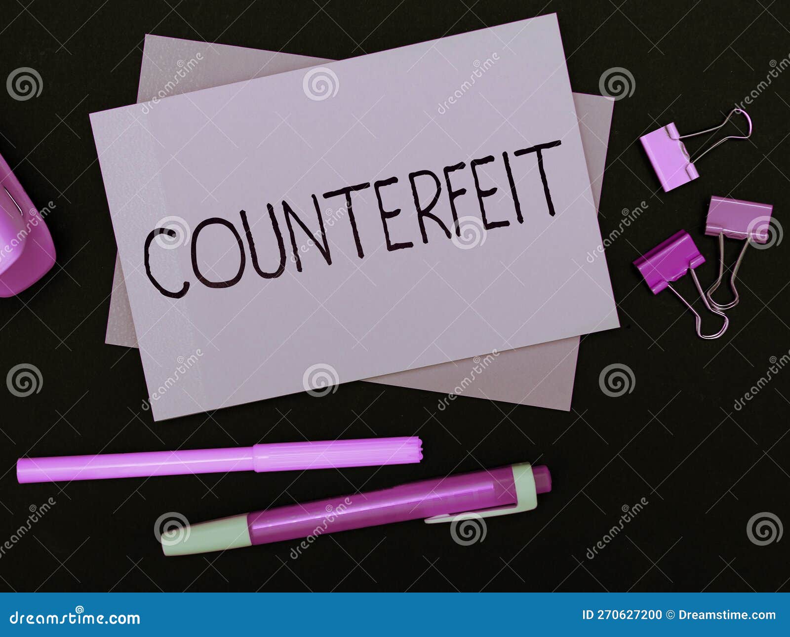 hand writing sign counterfeit. business approach made in imitation of something else with intent to deceive