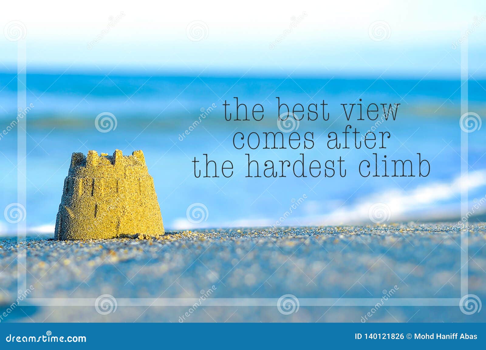 Inspirational Motivating Quote On Blur Beach View With Sand Castle Stock Photo Image Of Design Progress 140121826